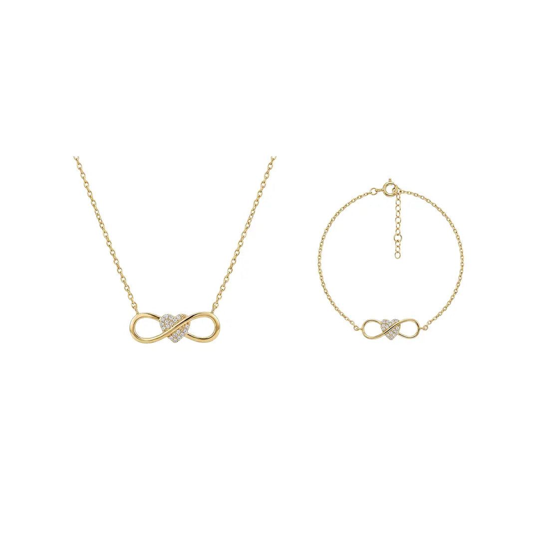 Suzan Gold Schmuckset Infinitelle Heart Schmuckset 375 Echtgold – Elegantes Set aus, Zeitloses Design, vielseitig kombinierbar, ideal als Geschenk