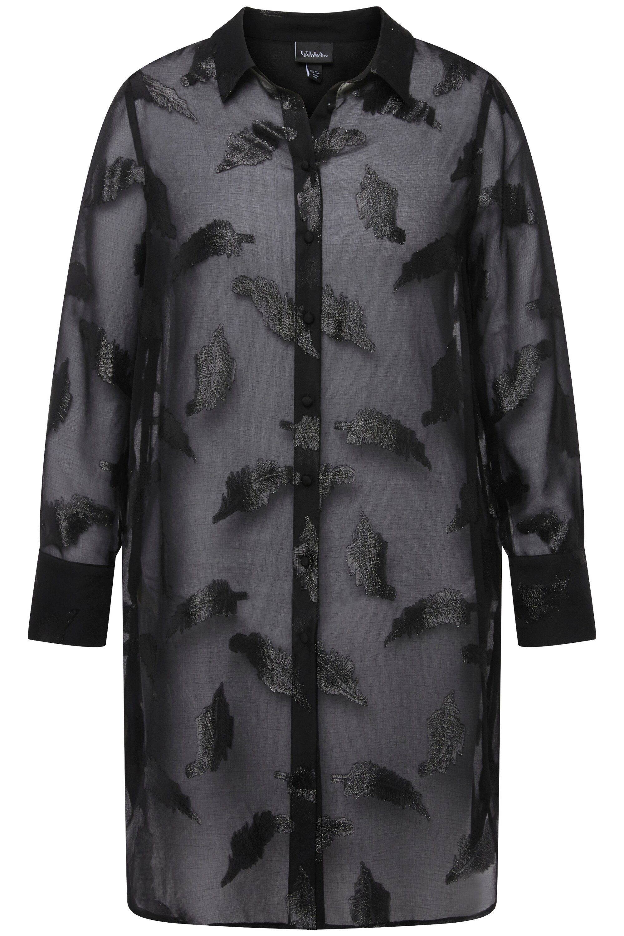 Ulla Popken Hemdbluse Longbluse Chiffon Metallic-Federn günstig online kaufen