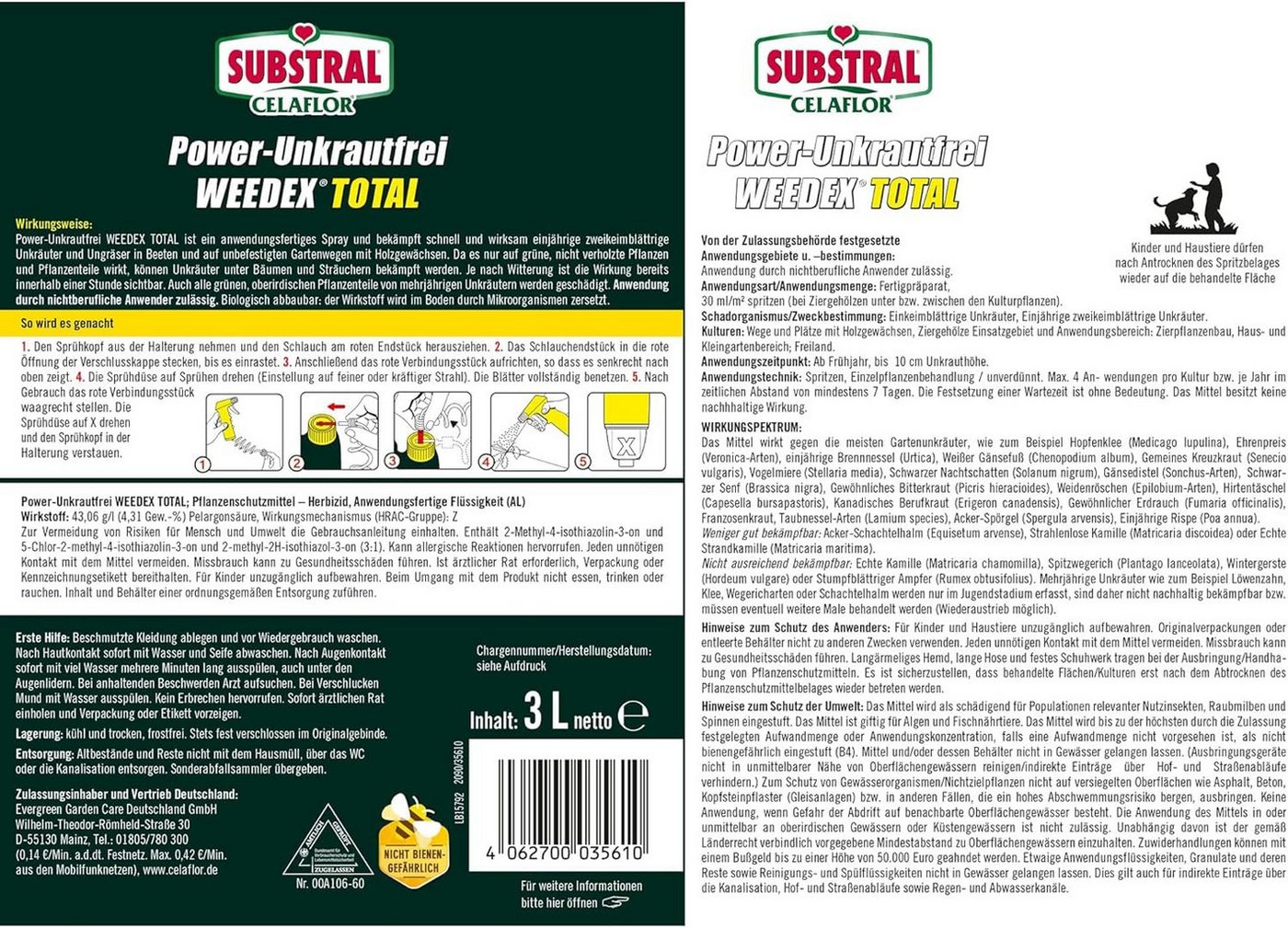 Thumbnail - Evergreen Unkrautbekämpfungsmittel Substral Celaflor Power Unkrautfrei Weedex Total 3 Liter Sprühkanister