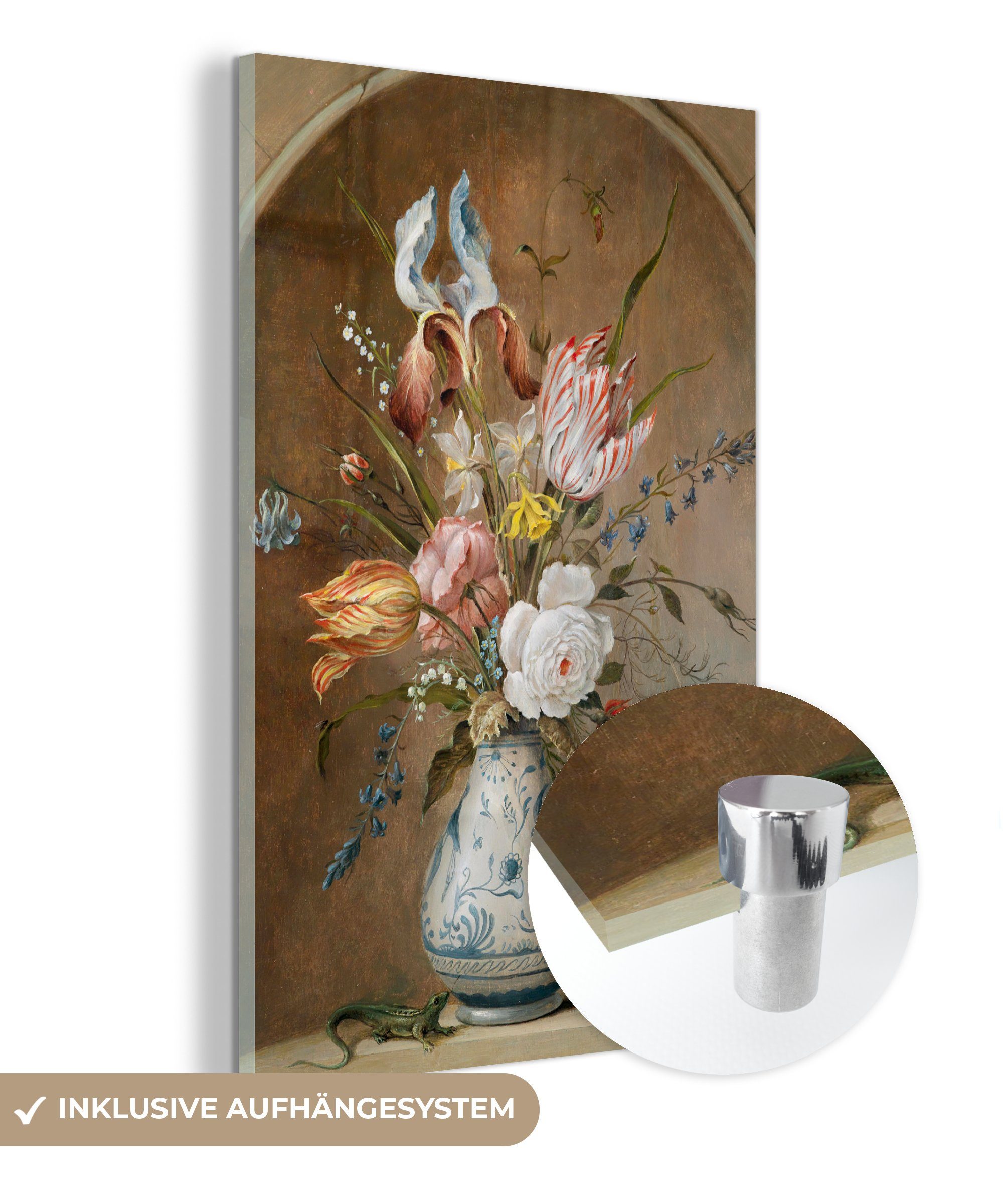 MuchoWow Acrylglasbild Stilleben mit Blumen - Balthasar van der Ast - Alte Meister, (1 St), Glasbilder - Bilder auf Glas Wandbild - Foto auf Glas - Wanddekoration bunt