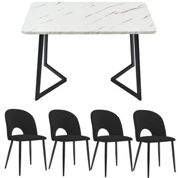 Celya Essgruppe, (Set, 5-tlg., Tisch mit 4 Stuhlen), Samt Esszimmerstuhl mit Diamantmuster,Schwarze Tischbeine