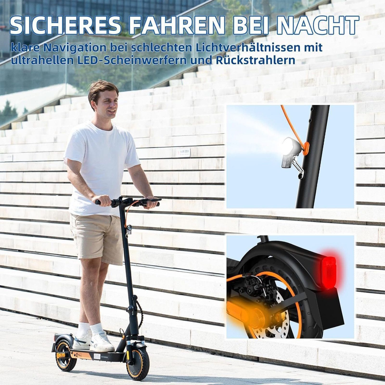 Mega Motion E-Scooter 8.5 Zoll Elektroroller 400W Motor, Max.35km mit Straßenzulassung ABE, 20 km/h, (Mit Schutzblechen und Aufbewahrungstasche), 2 Stoßdämpfer  – Bild 5 von 5
