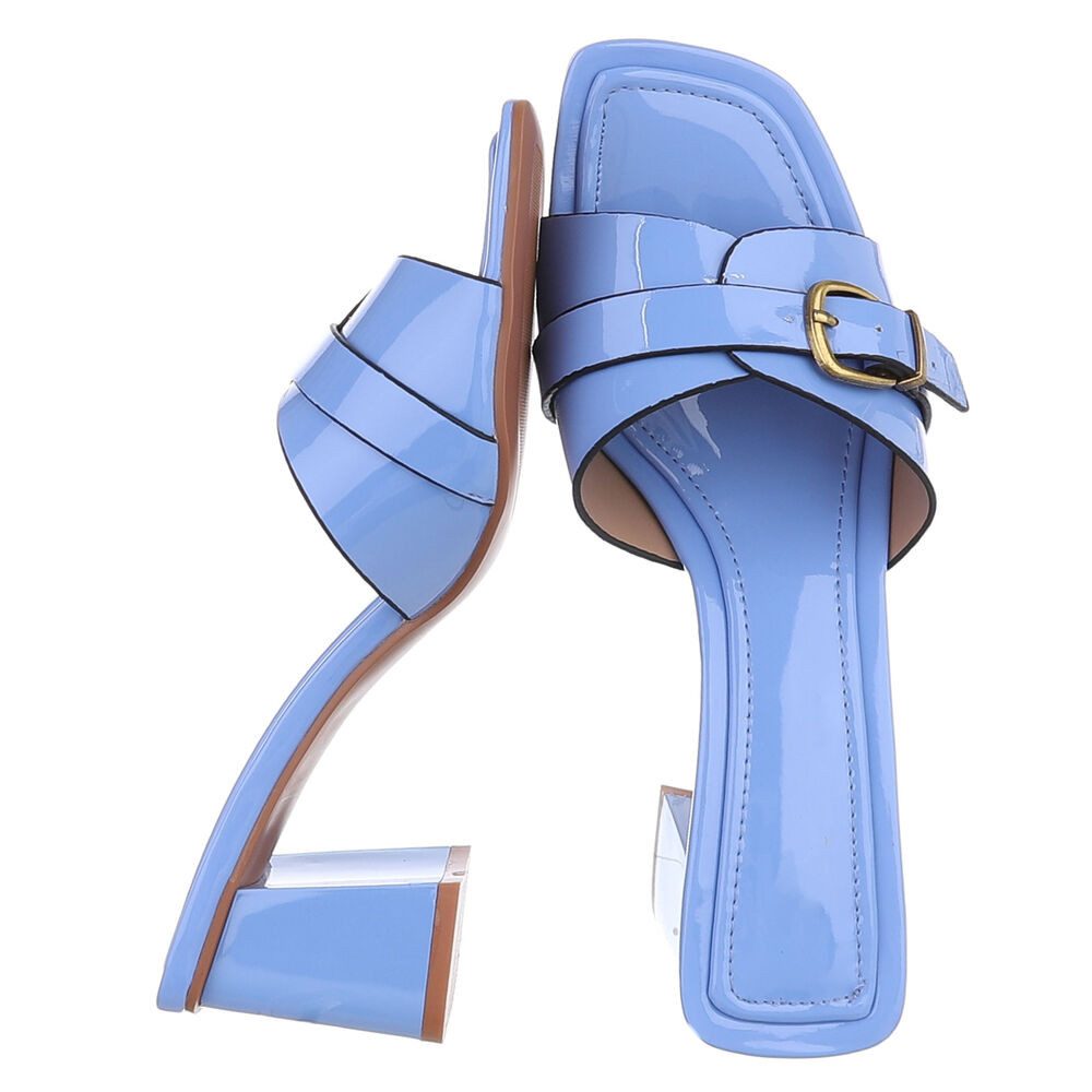 Ital-Design Damen Sandalette mit Blockabsatz und Schnalle Pantolette (92002598) Blockabsatz Pantoletten in Blau
