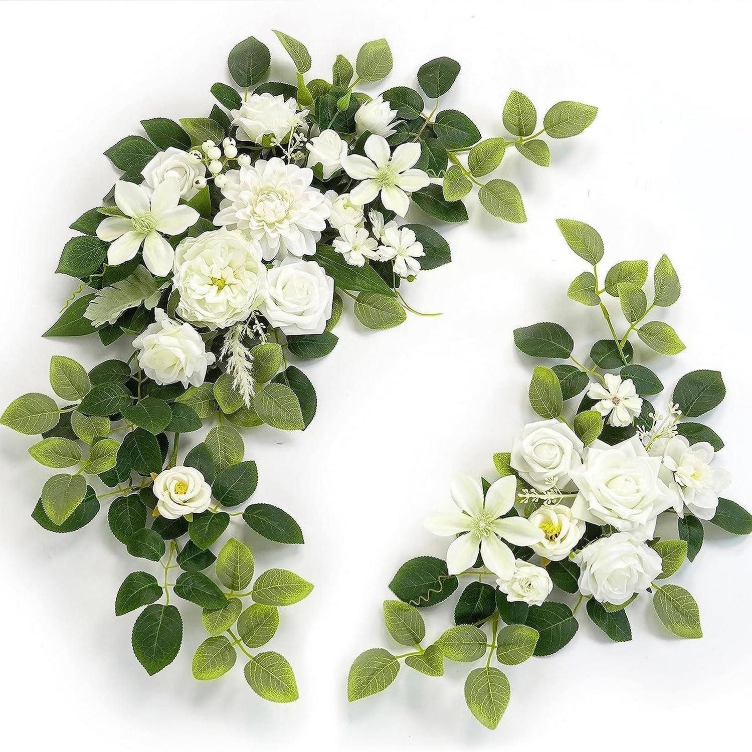 Kunstgirlande Künstlicher Hochzeitsbogen Blumen Set Weiß 70x36cm, LuxusKollektion
