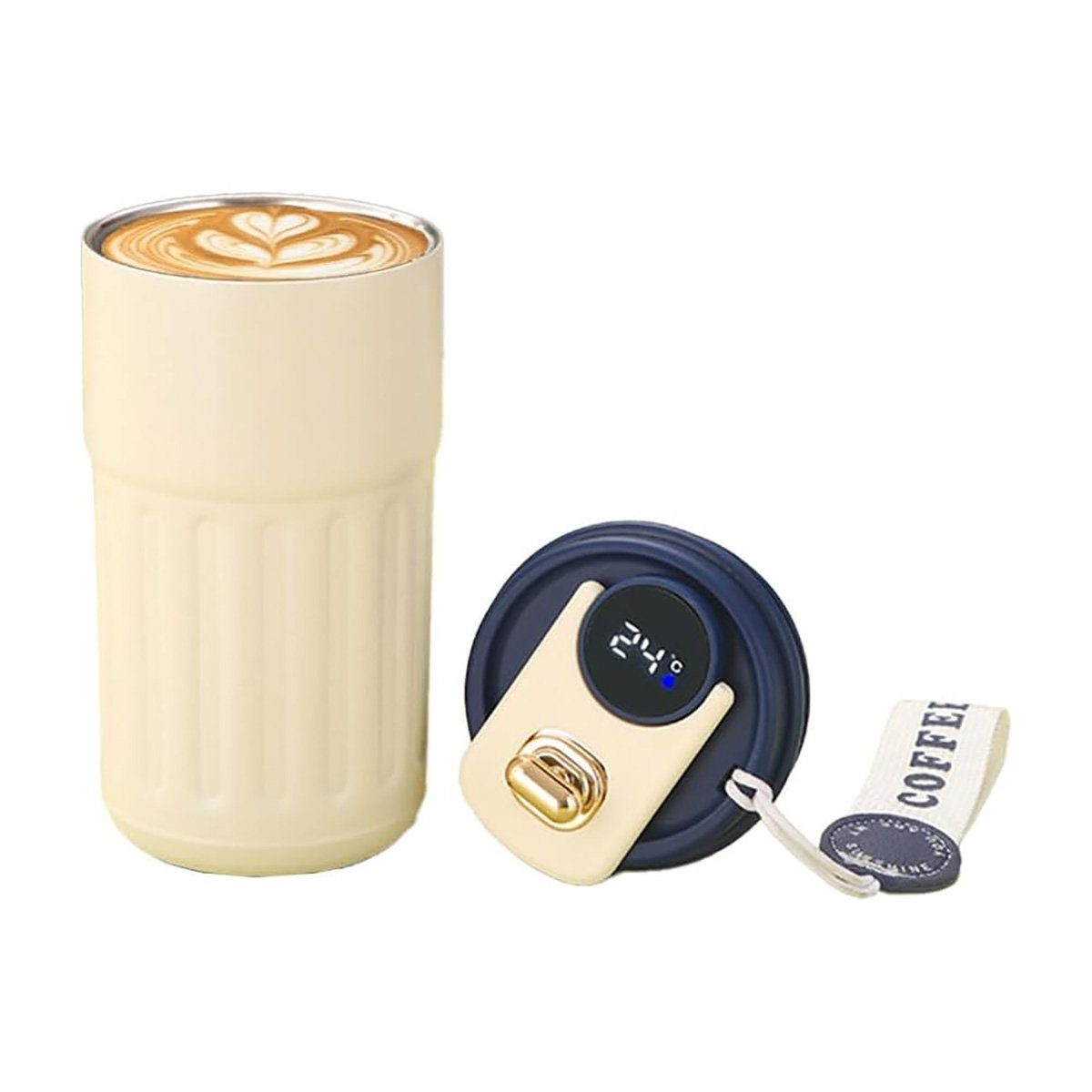 götäzer Isolierflasche Auto-Smart-Kaffeetasse, Temperaturanzeige Wasserbecher Thermobecher aus Edelstahl 316 Blau