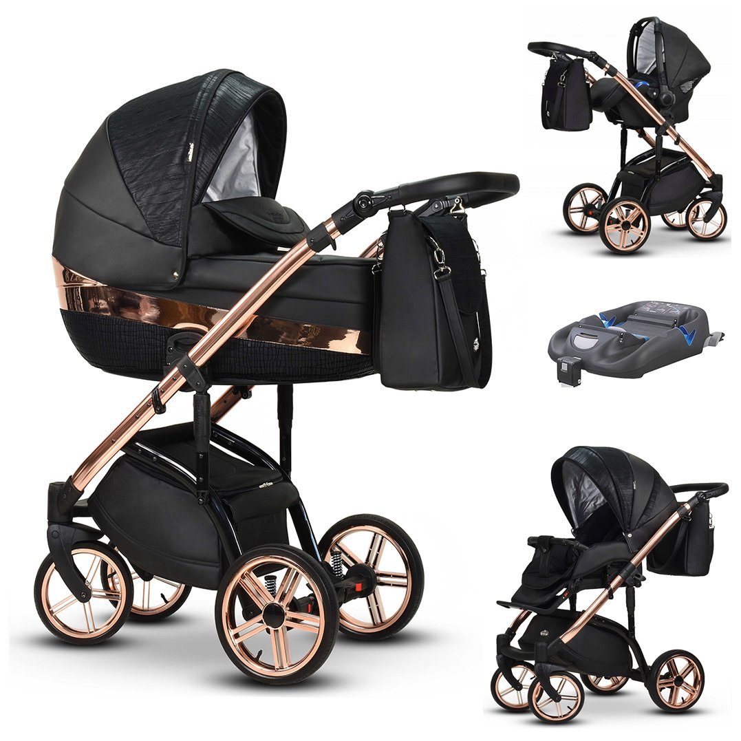 babies-on-wheels Kombi-Kinderwagen Luxus Kinderwagen 4 in 1 Vip Lux inkl.  Autositz und Iso Base - 13 Teile - von Geburt bis 4 Jahre in 16 Farben