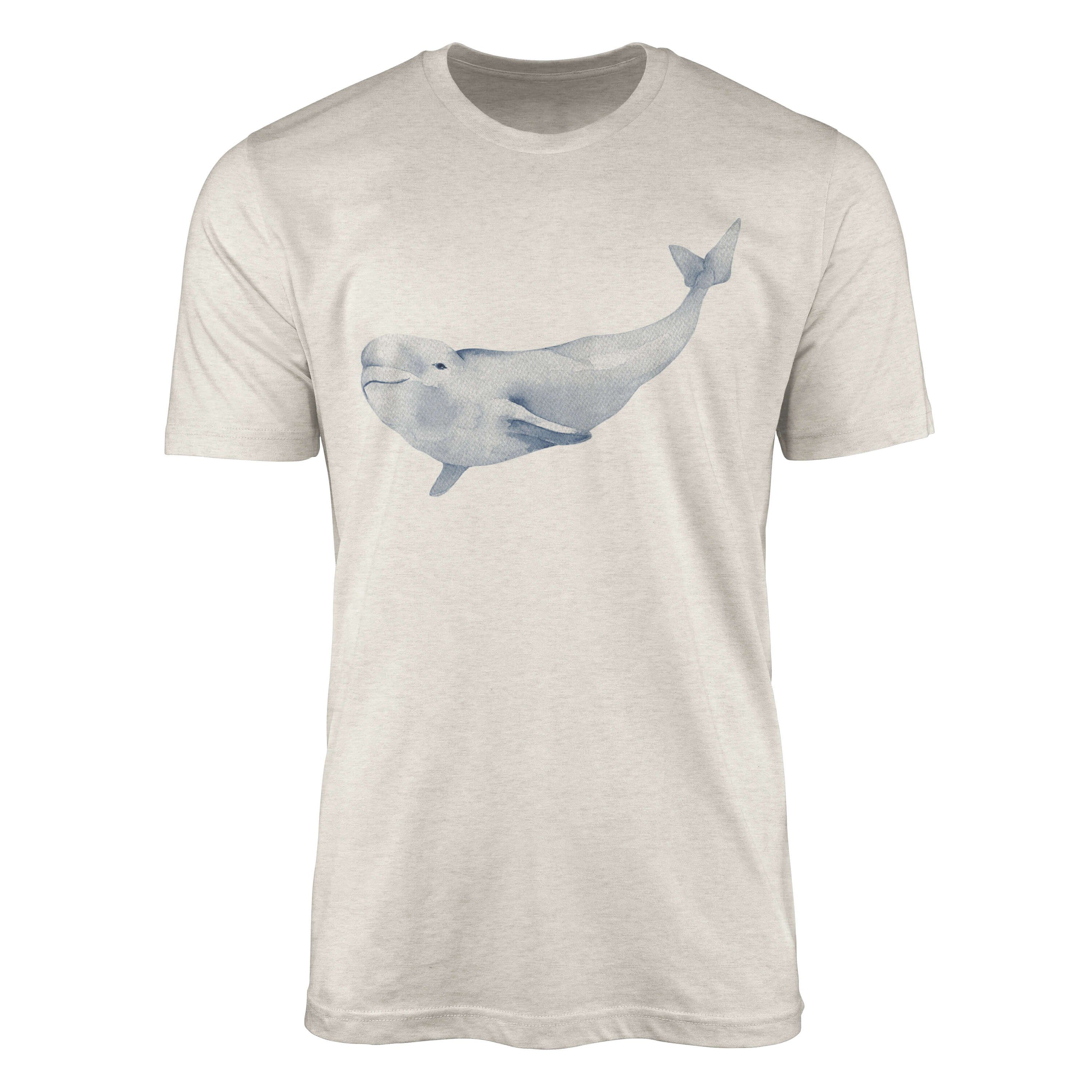 Weißwal Sinus Art T-Shirt Bio-Baumwolle T-Shirt Shirt Beluga Ökomo Nachhaltig 100% gekämmte Herren Motiv (1-tlg) Wasserfarben