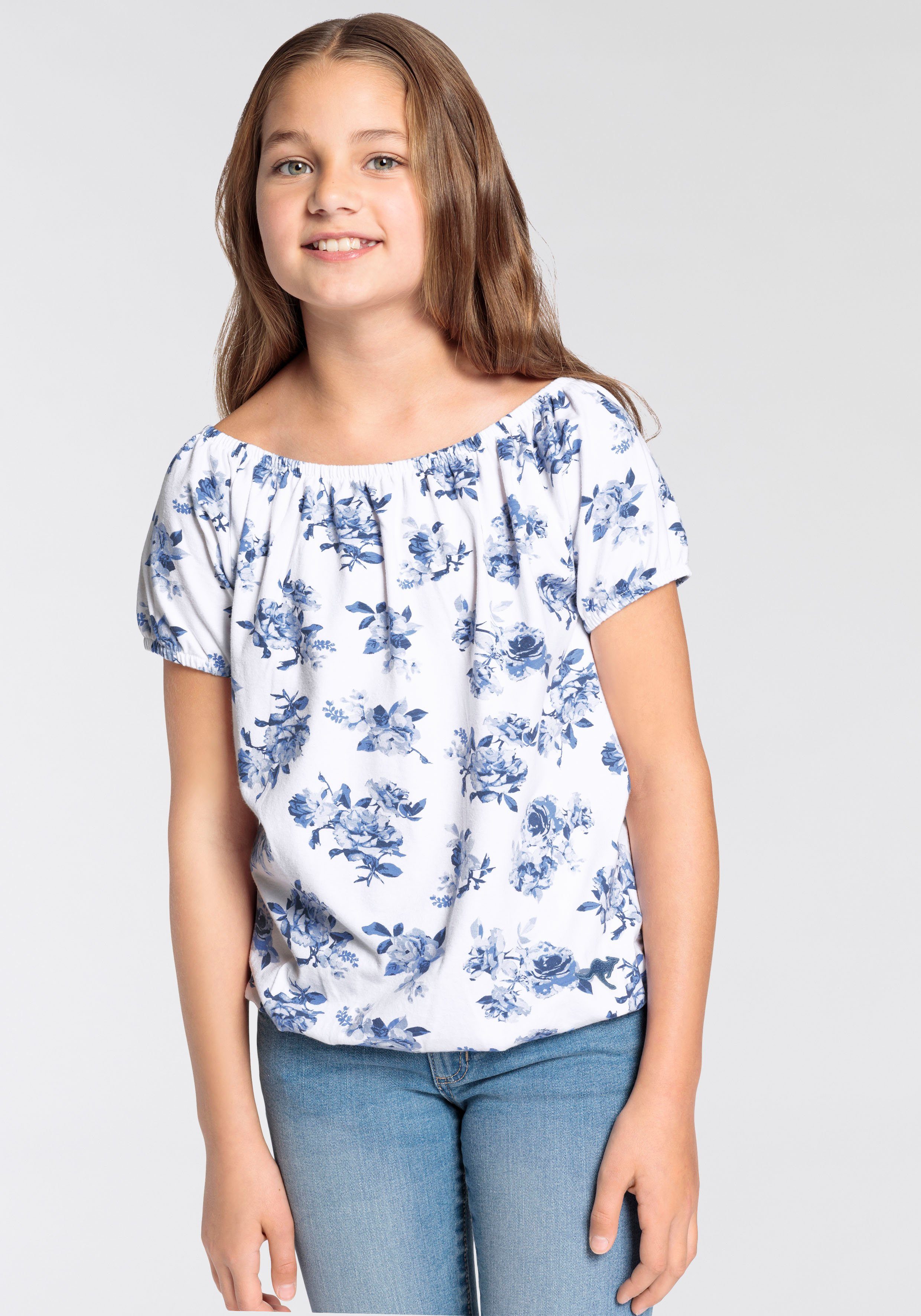 KangaROOS Carmenshirt Kangaroos Mädchen Kurzarm, dynamische Passform, Allover-Druck, Carmenausschnitt