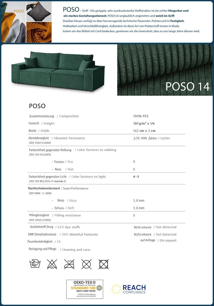 Beautysofa Ecksofa Primo U, U-Form Grün Eckcouch Cordstoff, aus und (poso Bettkasten Schlaffunktion 14) für mit Polsterecke Wohnzimmer