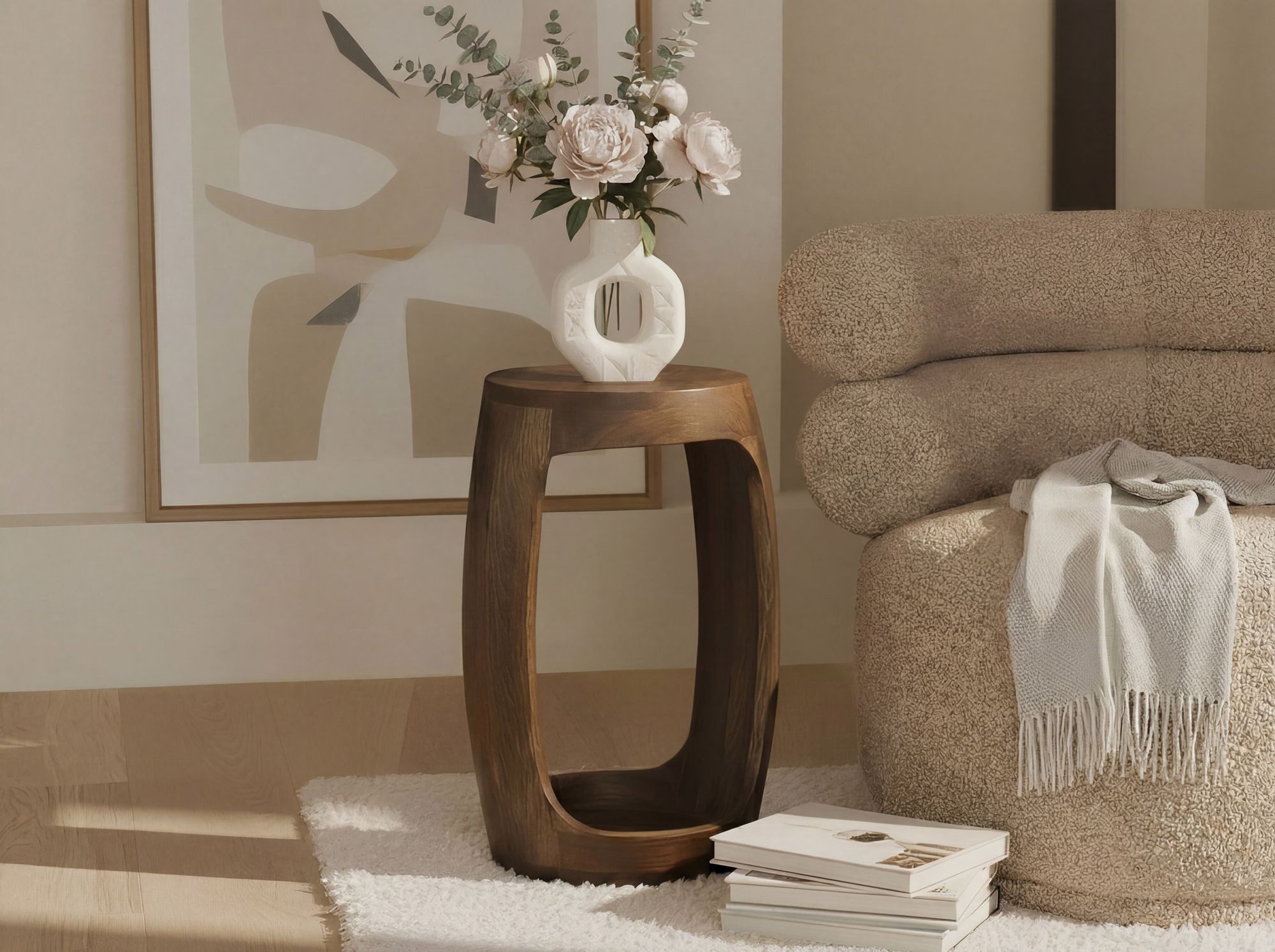 Wohnling Beistelltisch WL7.433 Anstelltisch Mango Massivholz 30 cm Ablagetisch rund modern (Kompakter, eleganter und vielseitiger Ablagetisch), Handgefertigt aus echtem Massivholz