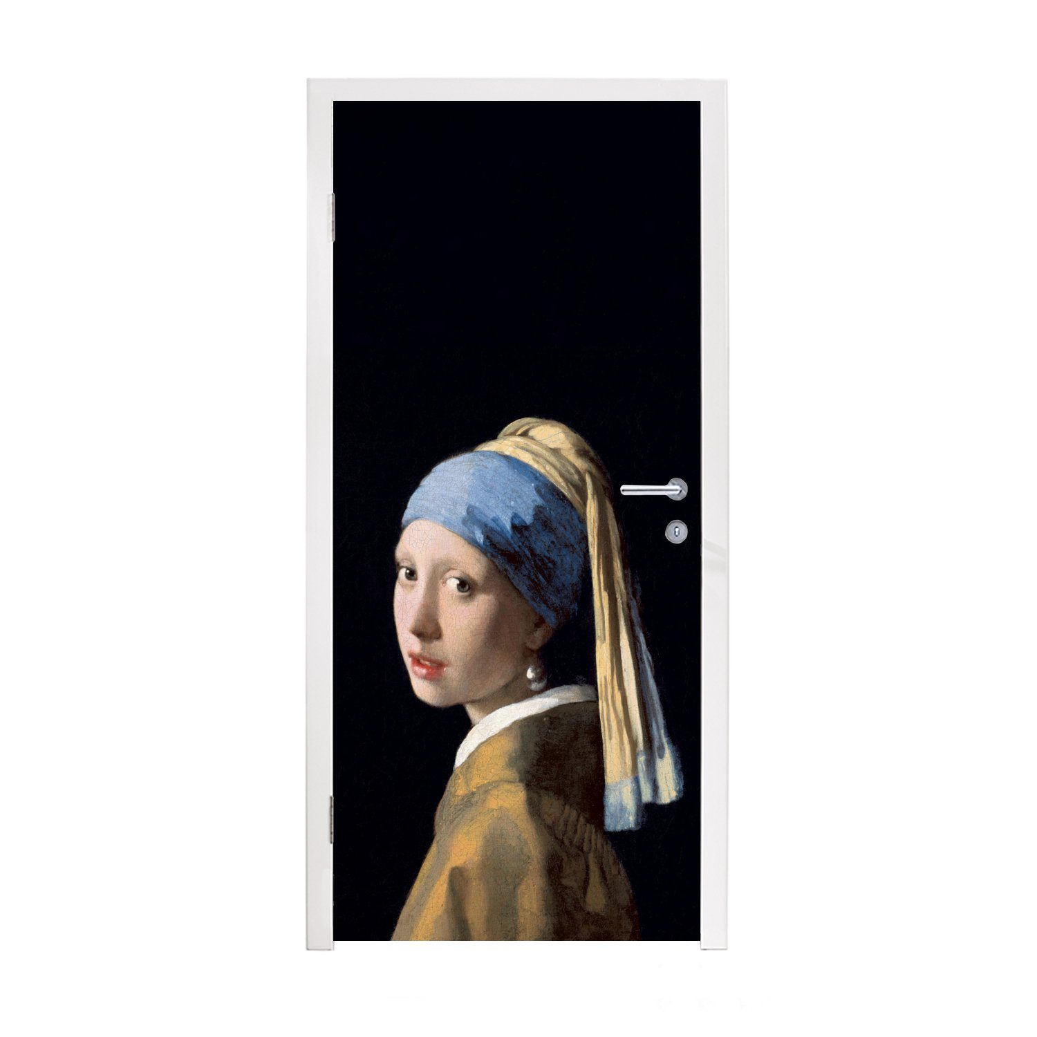 Perlenohrring Matt, - Kunst, MuchoWow - Türtapete Tür, (1 Türaufkleber, Vermeer St), bedruckt, für Mädchen 75x205 cm mit Fototapete