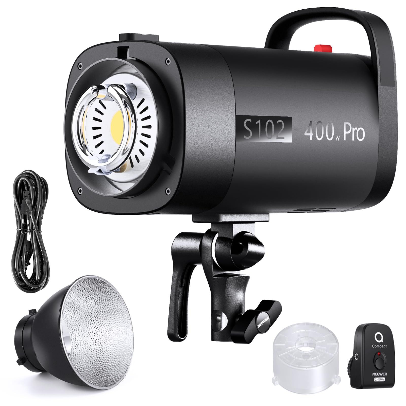 Neewer S102-400W PRO Stroboskop Blitzlicht, mit 2,4G Auslöser, 400Ws GN62 Studio-Blitzgerät, (5600K, Bowens Mount Reflektor, Unterstützt QPRO, S1/S2 Modus)