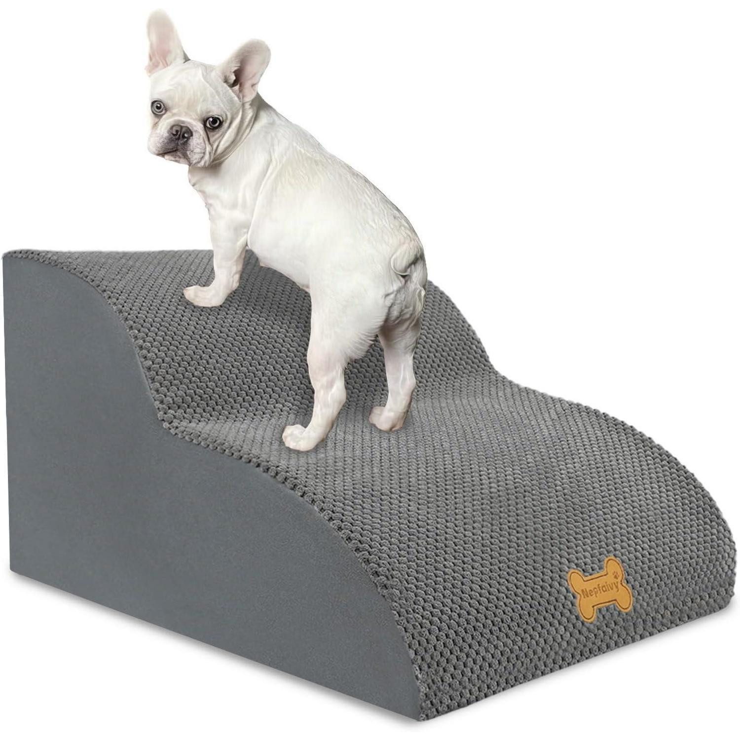 LuxusKollektion Haustiertreppe Hundetreppe Kleinhunde Schwamm Bezug Boden 2 Stufen Grau Hundetreppe