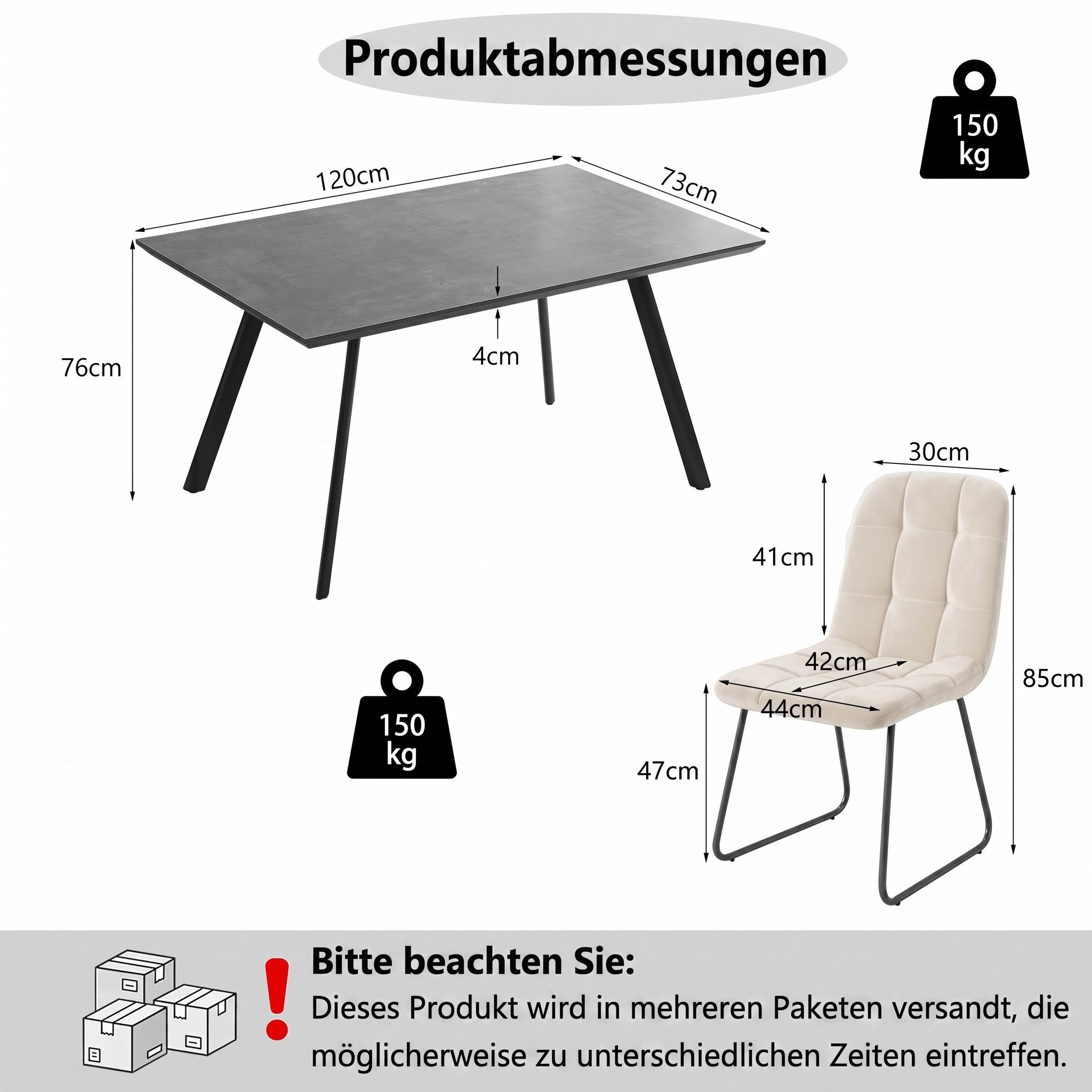 Jiexi Essgruppe Essgruppe fest 120x73 MDF Grau Tisch Set mit Flanell Stühlen