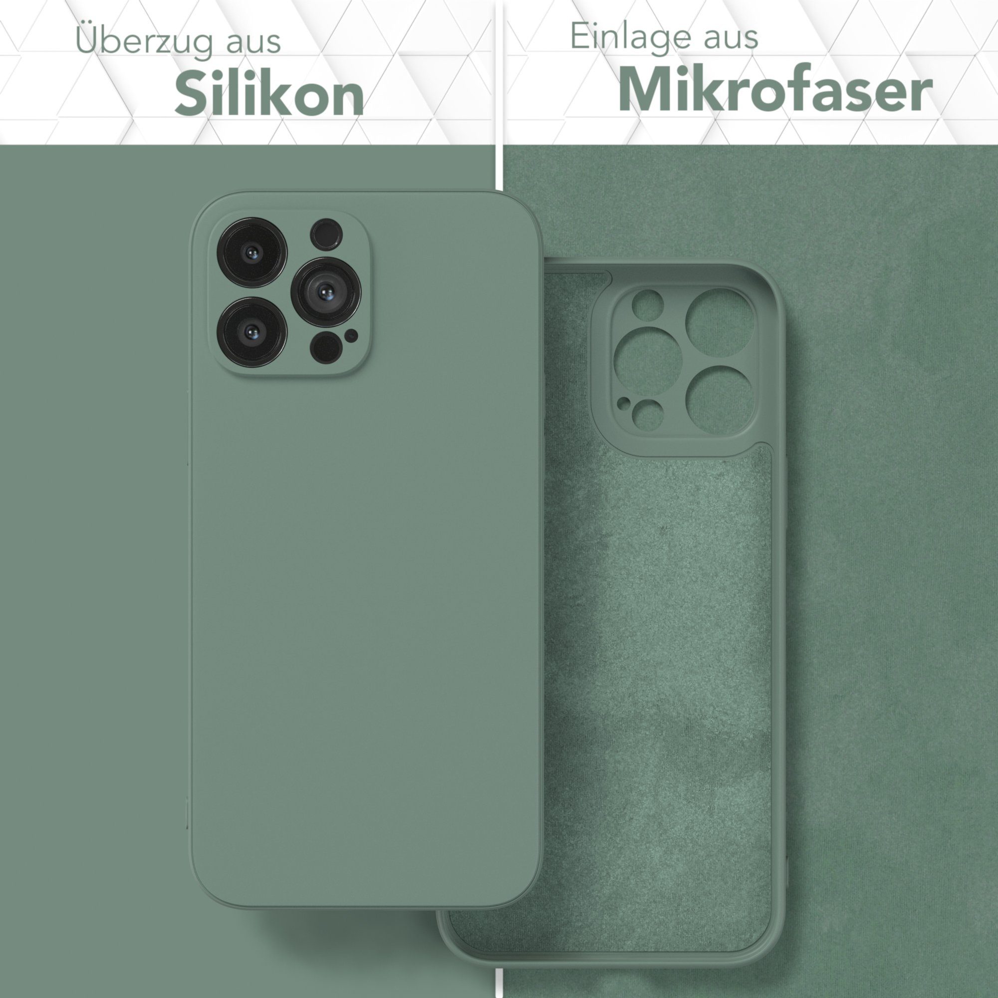 EAZY CASE Handyhülle für Apple iPhone 13 Pro Max Hülle Silikon 6,7 Zoll, Schutzhülle mit Kameraschutz stoßfest telefonhülle Matt Dunkelgrün