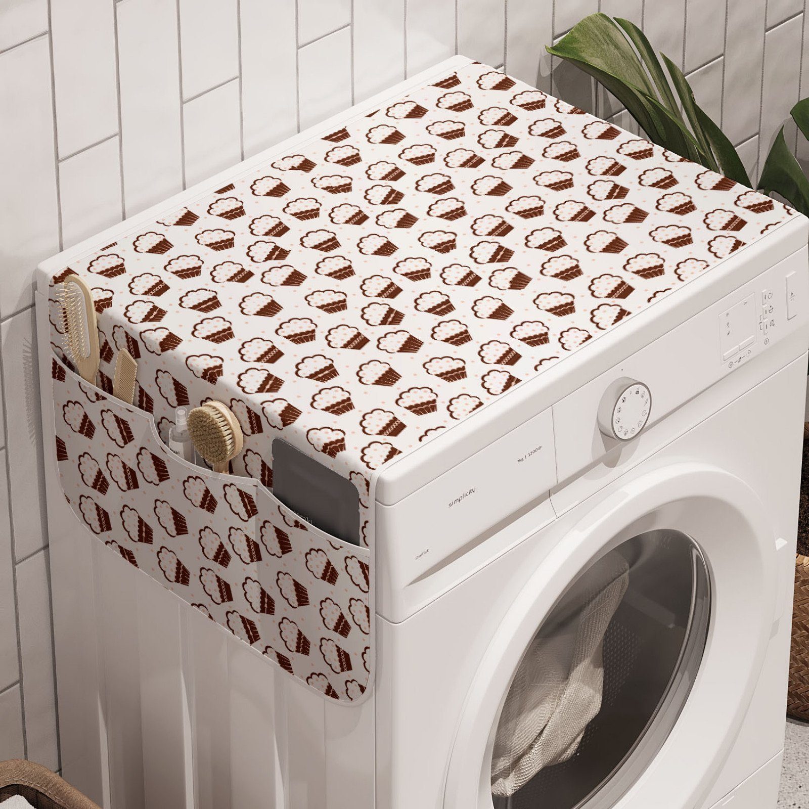 Abakuhaus Badorganizer Anti-Rutsch-Stoffabdeckung für Waschmaschine und Trockner, Dessert Vanille Cupcakes