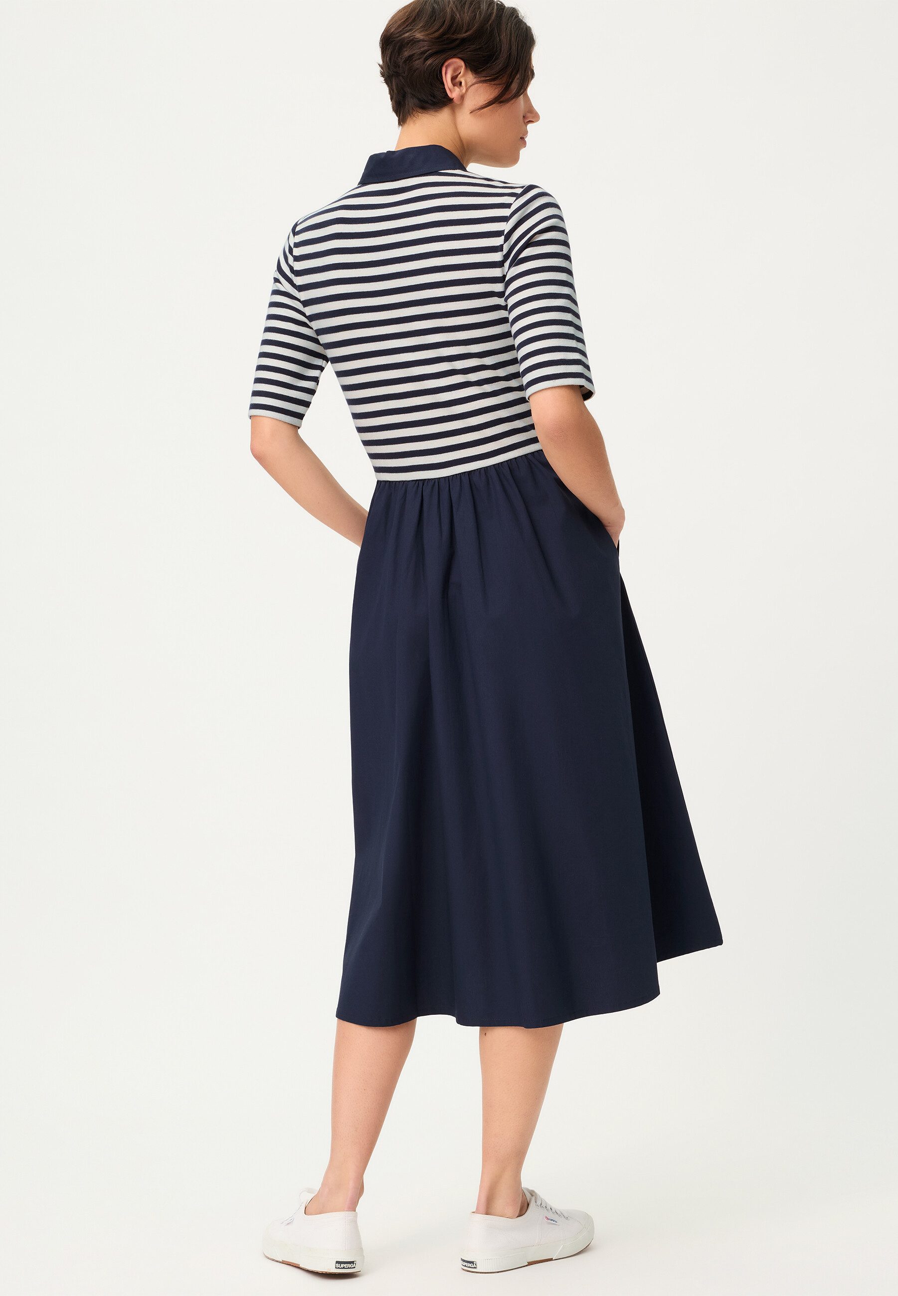 Olsen Midikleid Kleid mit Streifenoberteil und Popeline-Rock