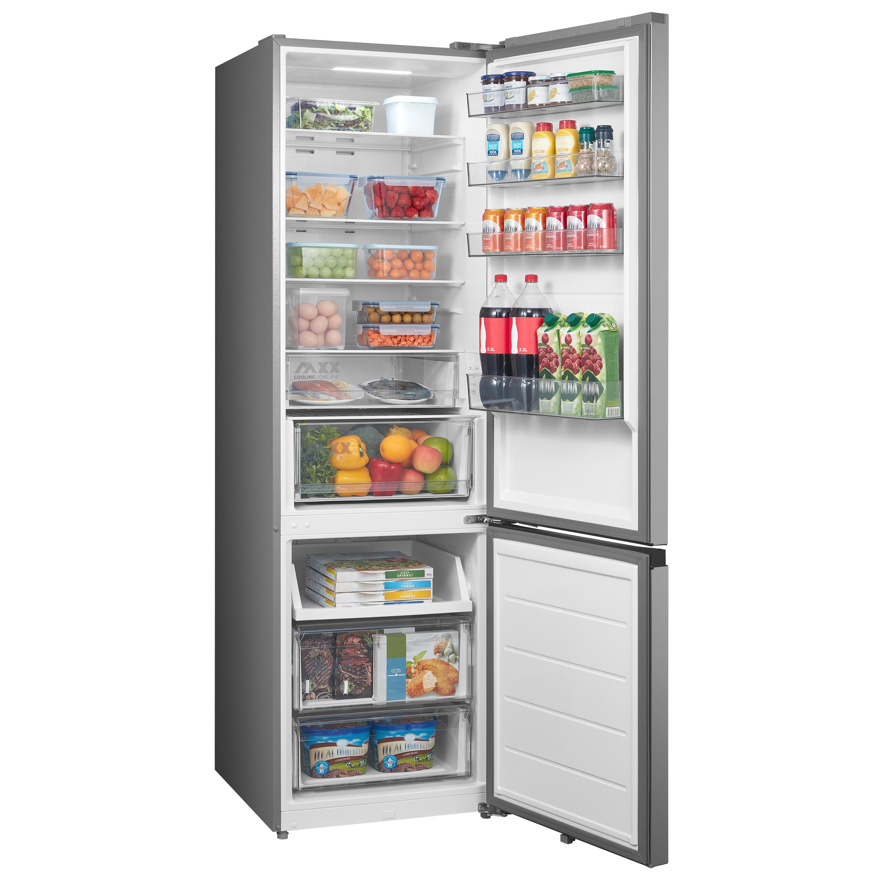 Midea Kühl-/Gefrierkombination SPACE MASTER MERB445MIC46, 201 cm hoch, 59,5 cm breit, Mehr Platz für Frische – mit extra viel Stauraum und NoFrost