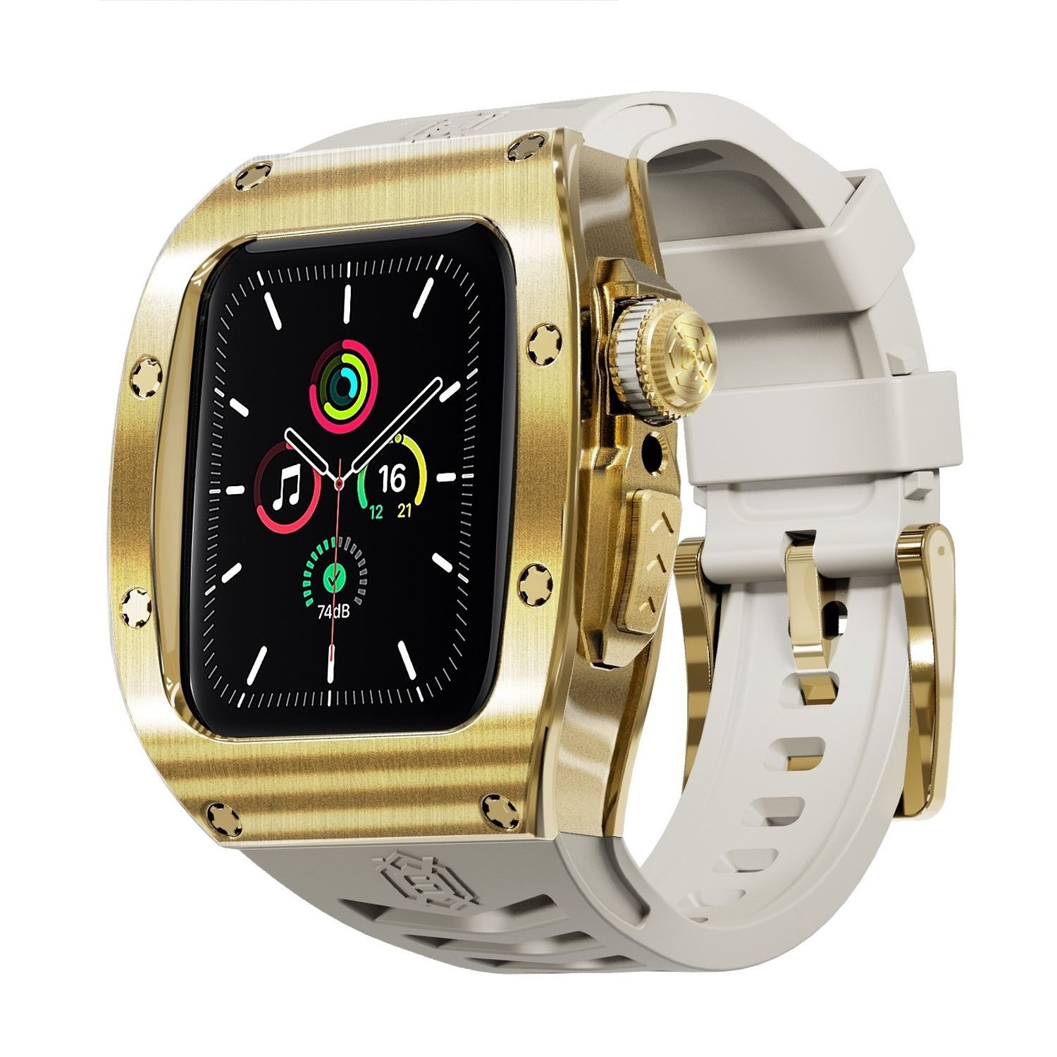 Wigento Smartwatch-Armband Für Apple Watch Series 9 8 7 45 / SE 6 5 4 Silikon Band Metall Gehäuse, Stoßfest, stilvoll, integriertem Armband