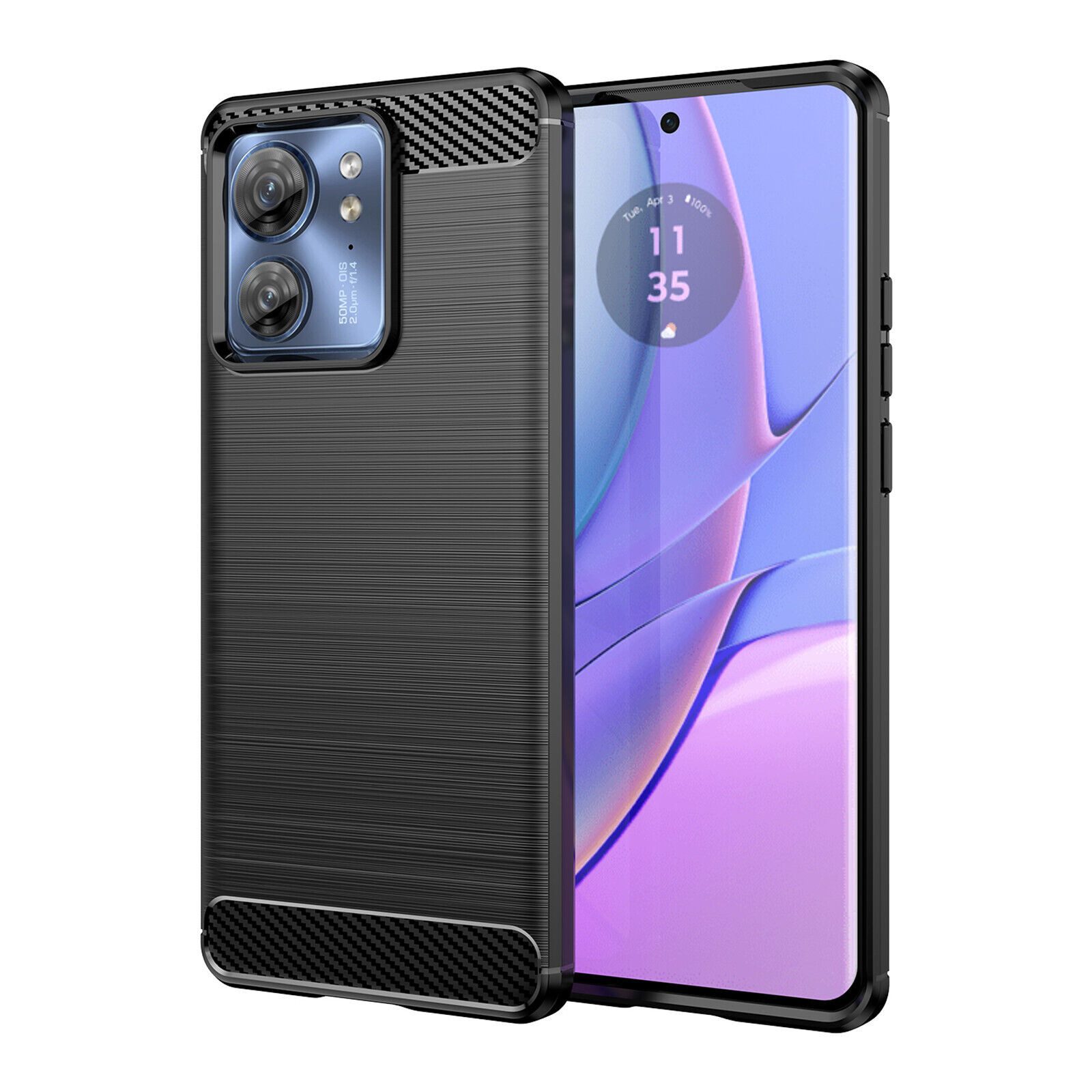 betterfon Handyhülle Carbon Hülle für Motorola Edge 40 Backcover TPU Silikon Bumper Schwarz, Carbon-Look – stoßfestes Case mit Air-Cushion & Metall-Optik