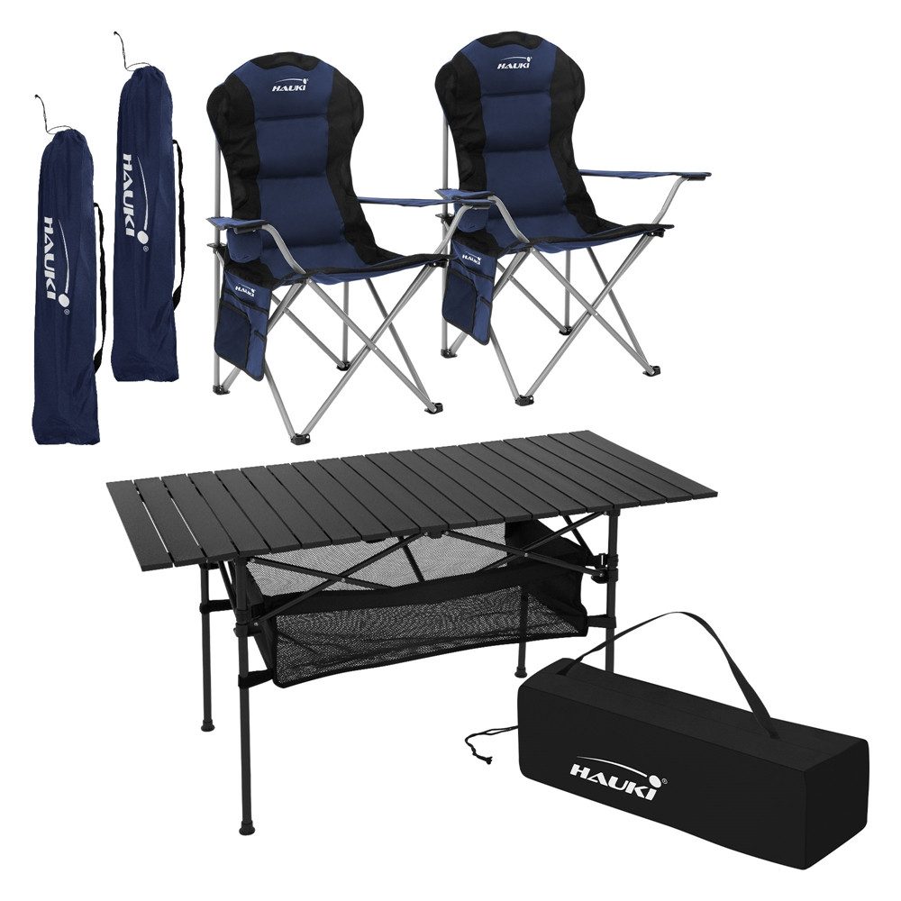 Hauki Campingtisch Campingmöbel Set für 2 Person mit Tragetasche Gartenmöbel Sitzgruppe (3-St), Camping-Set mit Aluminium Klapptisch inkl. 2 Campingstuhl Blau