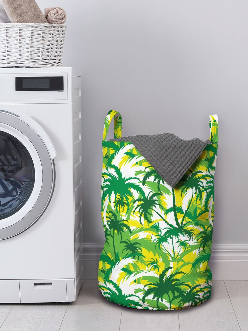 für Exotisch Wäschesäckchen Waschsalons, Wäschekorb Abakuhaus Kordelzugverschluss mit Hawaii-Palme-Entwurf Griffen
