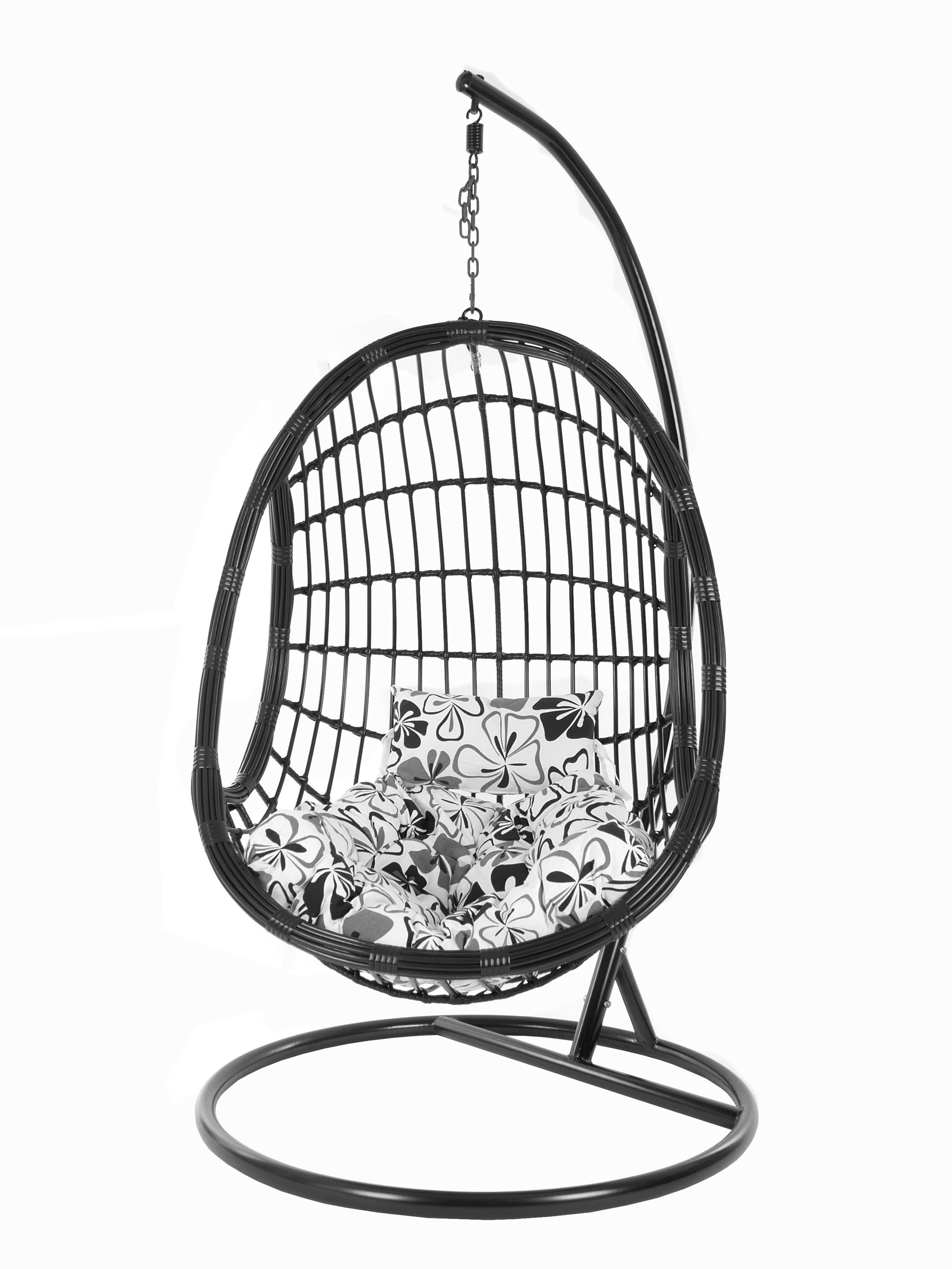 KIDEO Hängesessel PALMANOVA black, Swing flower Kissen, (9800 Loungemöbel, schwarz, love) edles Chair, mit Schwebesessel, Design Gestell Hängesessel blumenmuster und grau fossil