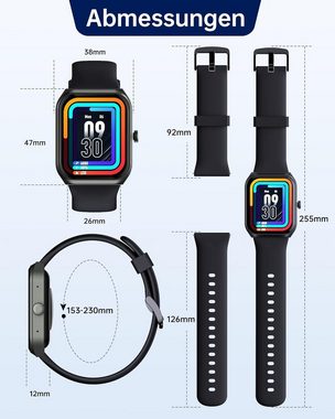 TUYOMA Smartwatch (1,91 Zoll, Android, iOS), mit Wasserdicht,24h Herzfrequenz, Schlafmonitor,SchrittzäHler 300mAh