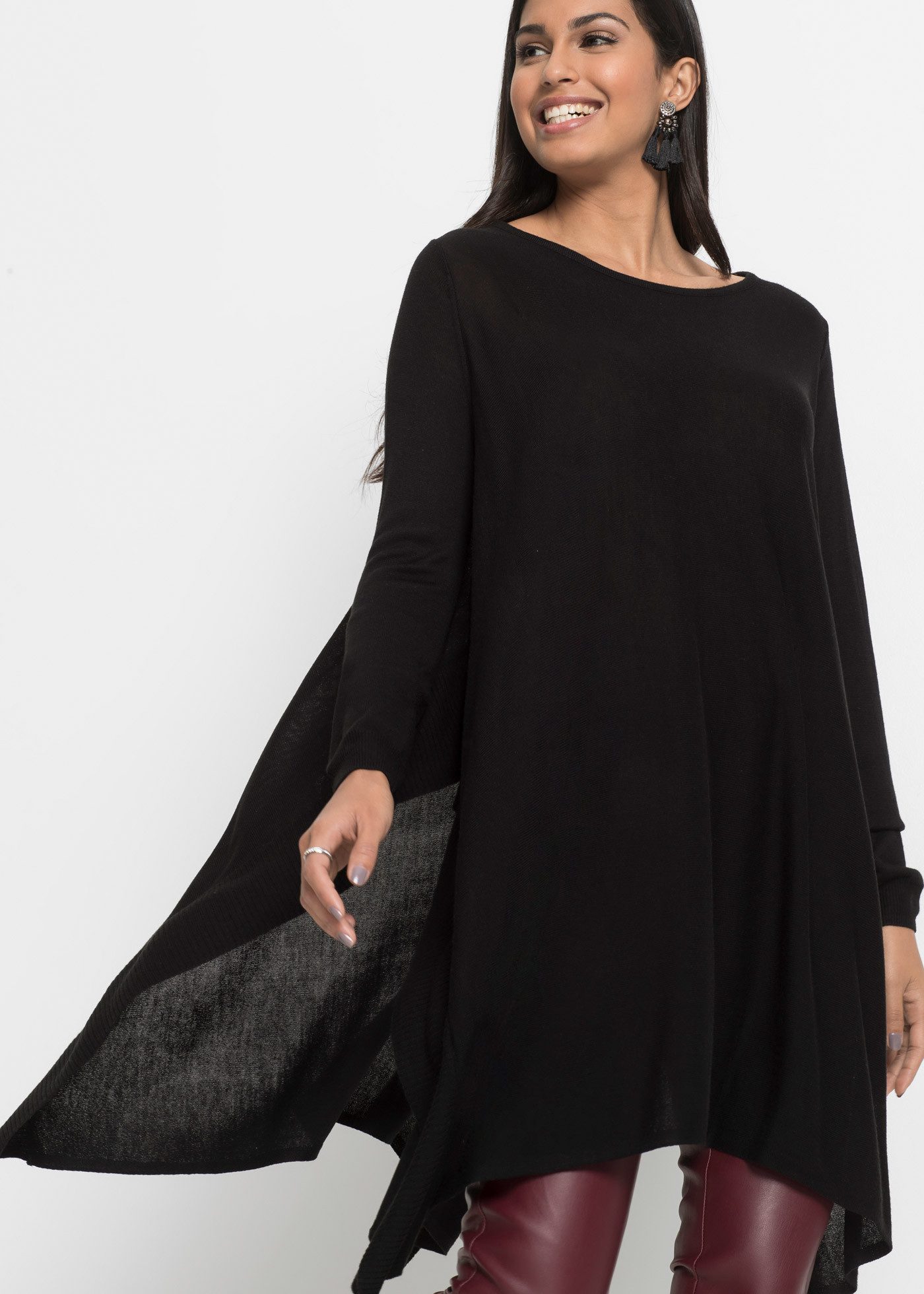 bonprix Longpullover Feinstrick-Viskose-Mix, Oversized-Passform, Poncho-Look, elegant