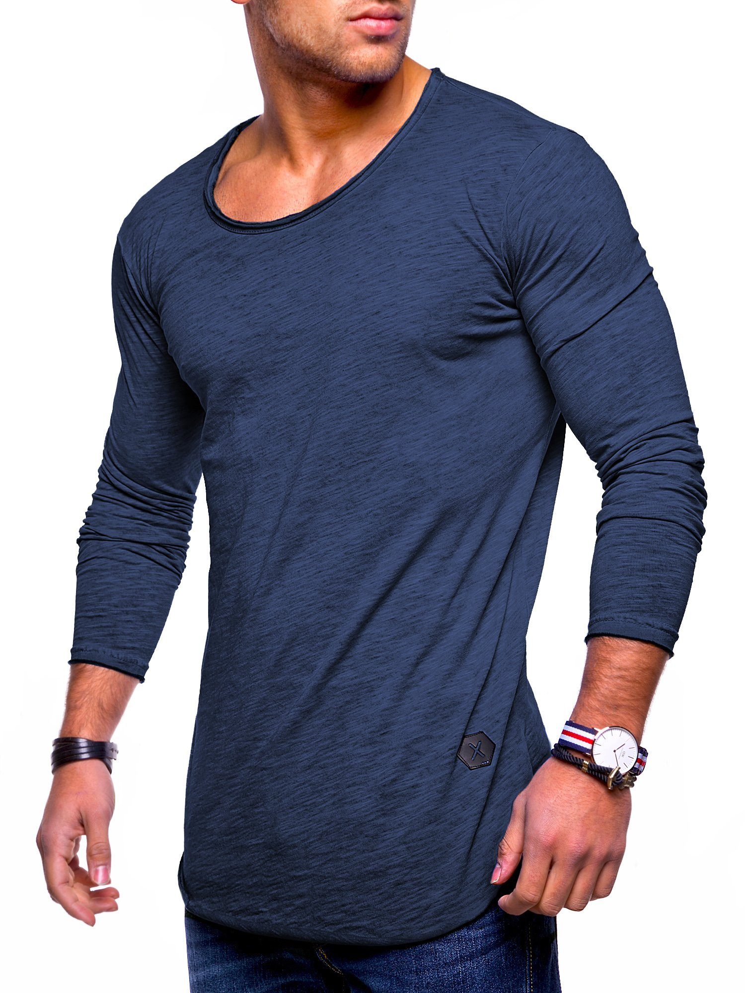 behype Langarmshirt Dust L/S mit weitem Halsausschnitt dunkelblau | Shirts