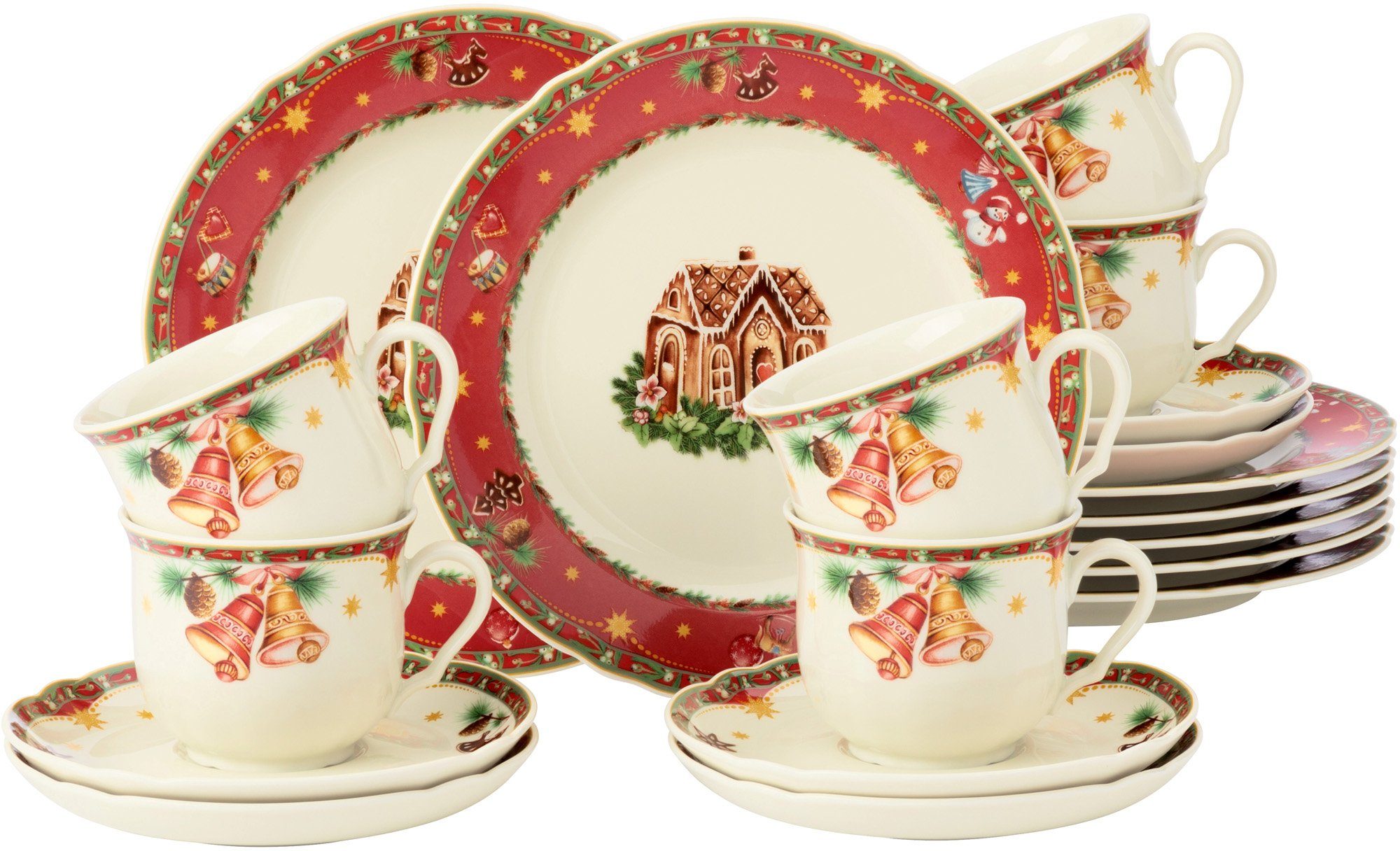 Seltmann Weiden Кавовий сервіз Weihnachten, Advent, Geschirr-Set, Service Marie-Luise (18-tlg), 6 Personen, Porzellan, mit weihnachtlichem Dekor, Made in Germany, 18 Teile, für 6 Personen