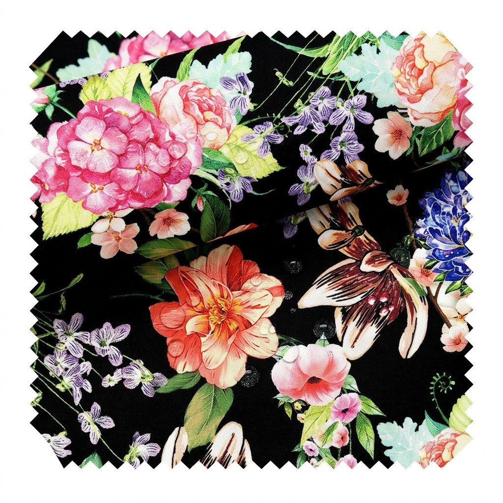 novely® Stoff OXFORD 210D D177 Bunte Blumen Hortensien Printstoff Outdoor, Wasserabweisend, Outdoor, Meterware, 1lfm