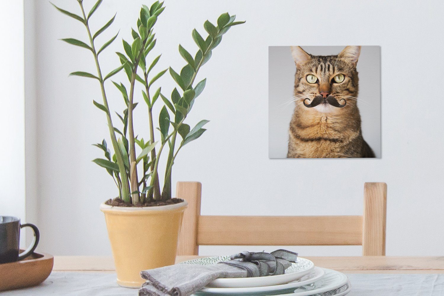 - OneMillionCanvasses® Leinwandbild Bilder St), Hipster, Schnauzbart Wohnzimmer - (1 für Leinwand Schlafzimmer Katze