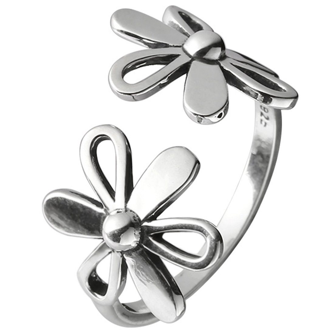 Haiaveng Fingerring s925 Sterling Silber Blumenring Ringe, Offener Vintage-Fingerring, Einstellbare Größe Ringe