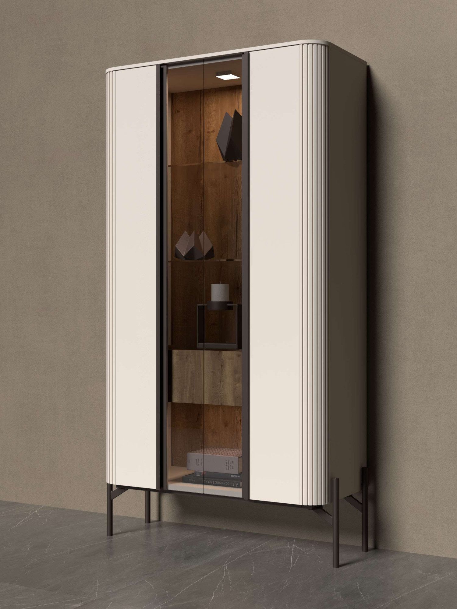 OTTO home Vitrine Rondo, Showcase, Parsol-Sicherheitsglas, integrierte LED-Beleuchtung UV lackiert, Soft Close Funktion, Metallrahmen als Basis des Elements