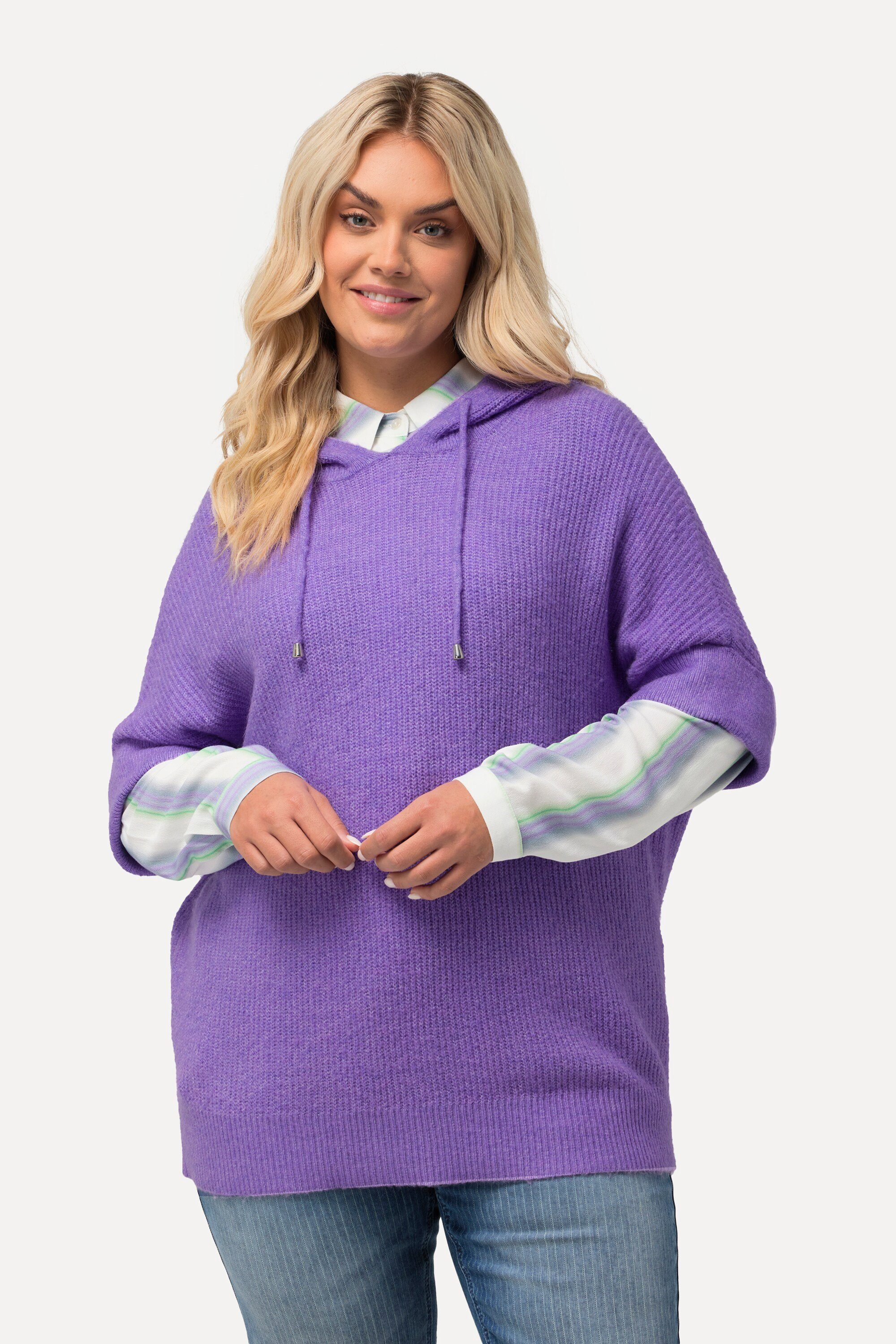 Ulla Popken Pullunder Pullover Kapuze Oversized Halbarm Fancystrick