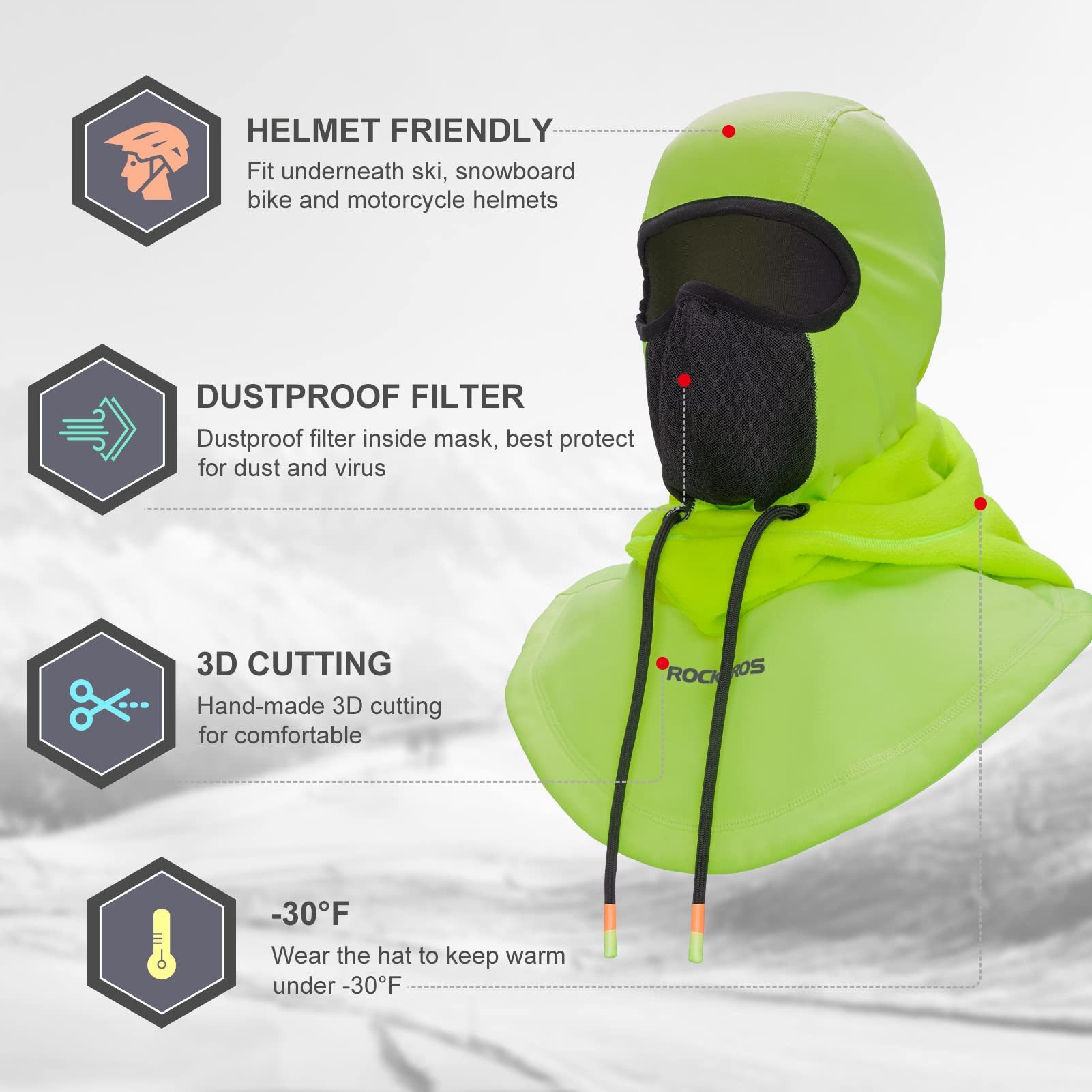 ROCKBROS Sturmhaube Motorrad, Balaclava Skimaske, Wintermütze & Halswärmer für Outdoor VIELSEITIGES 3-IN-1-DESIGN