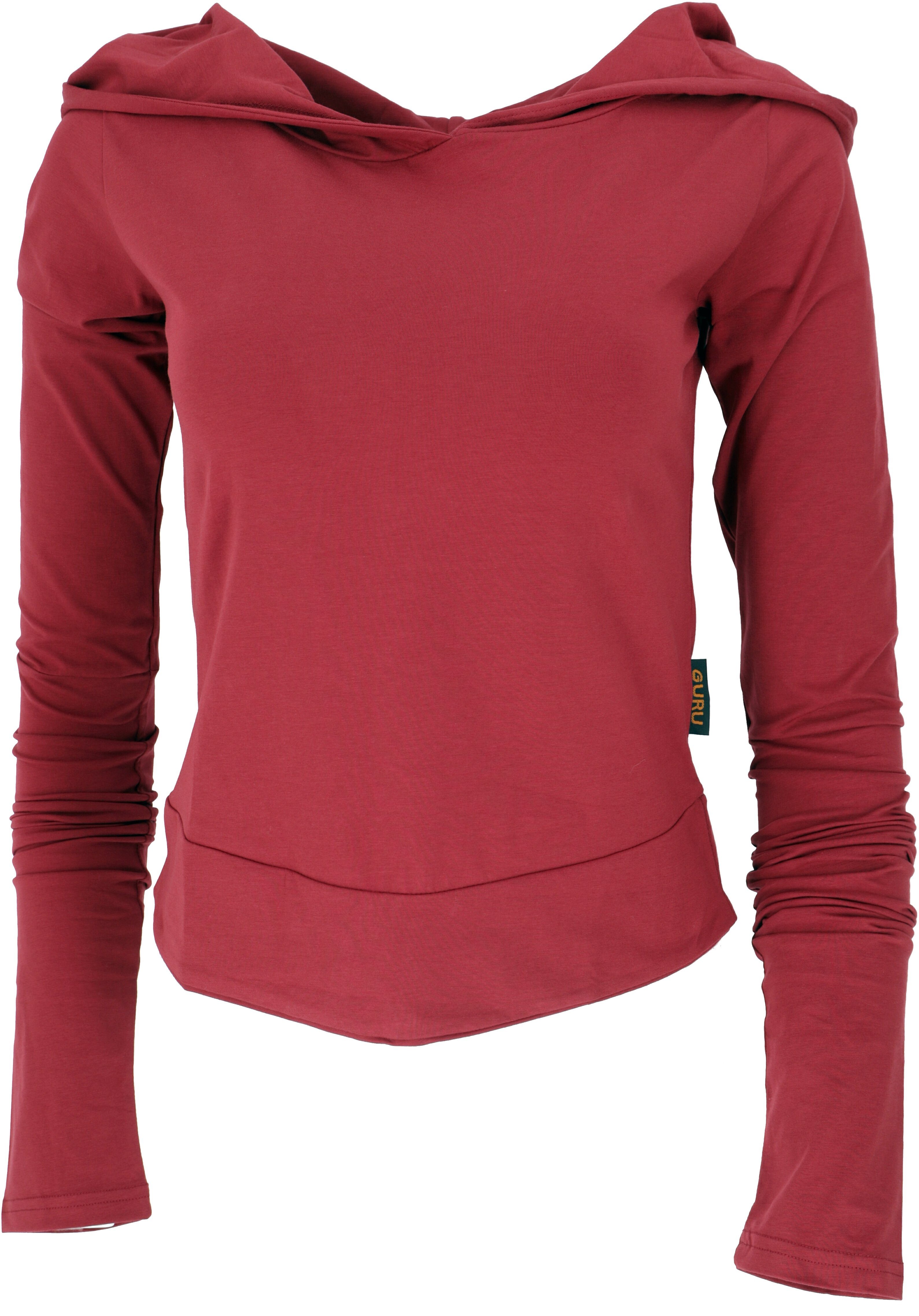 Guru-Shop Longsleeve Langarmshirt aus Biobaumwolle mit überlangen.. alternative Bekleidung rot