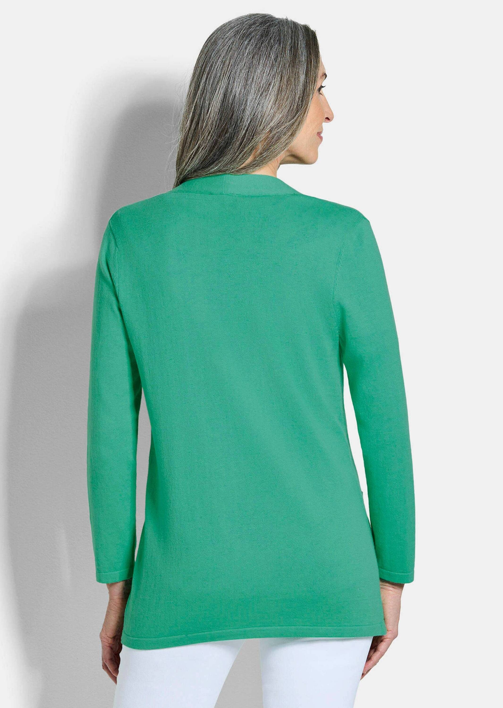 GOLDNER Strickjacke Elegante Strickjacke mit Kaschmir Longjacke ohne Verschluss mit aufgesetzten Taschen und Langarm