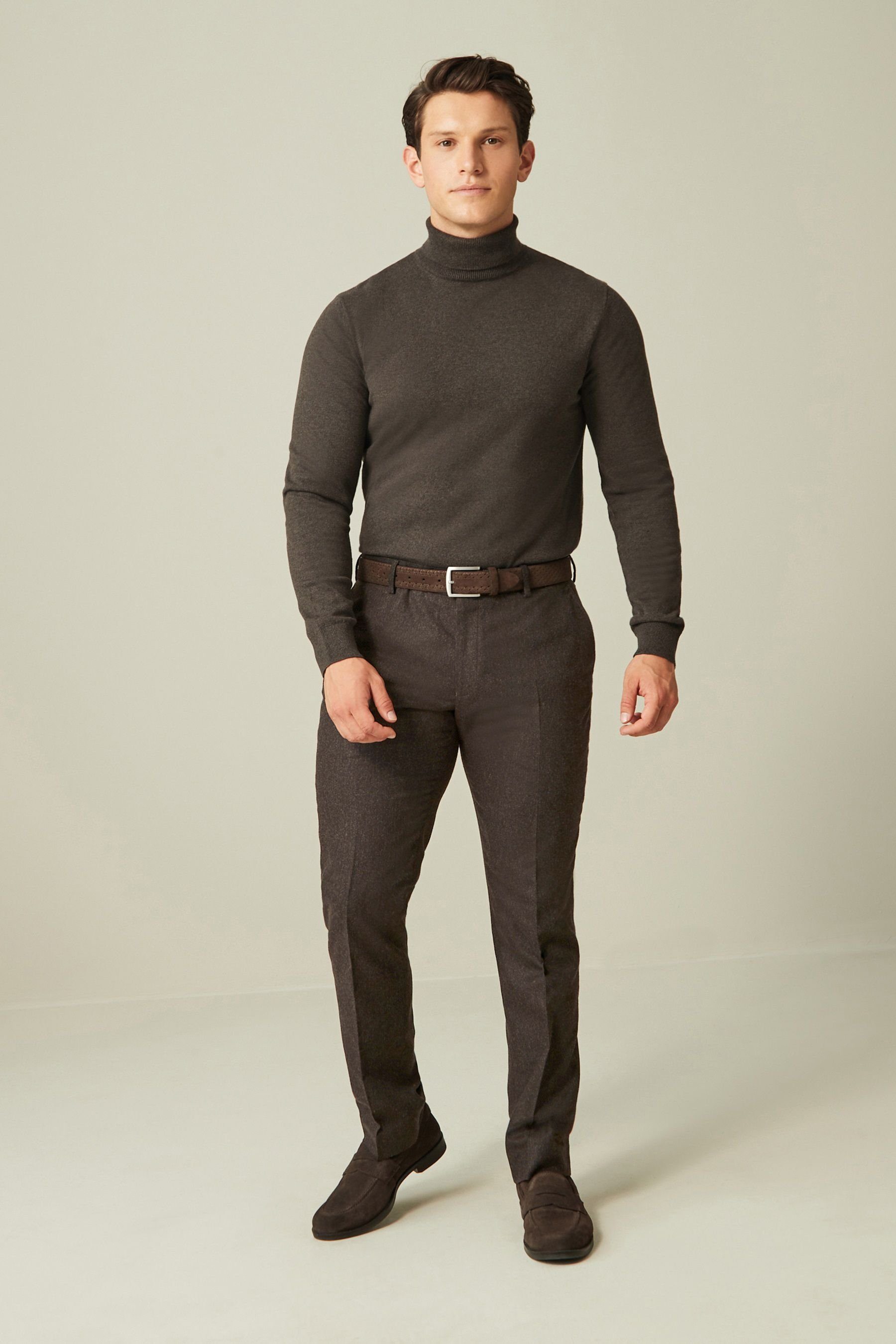 Wollmischung: Donegal-Anzug aus (1-tlg) Hose Slim Next Fit Anzughose Brown