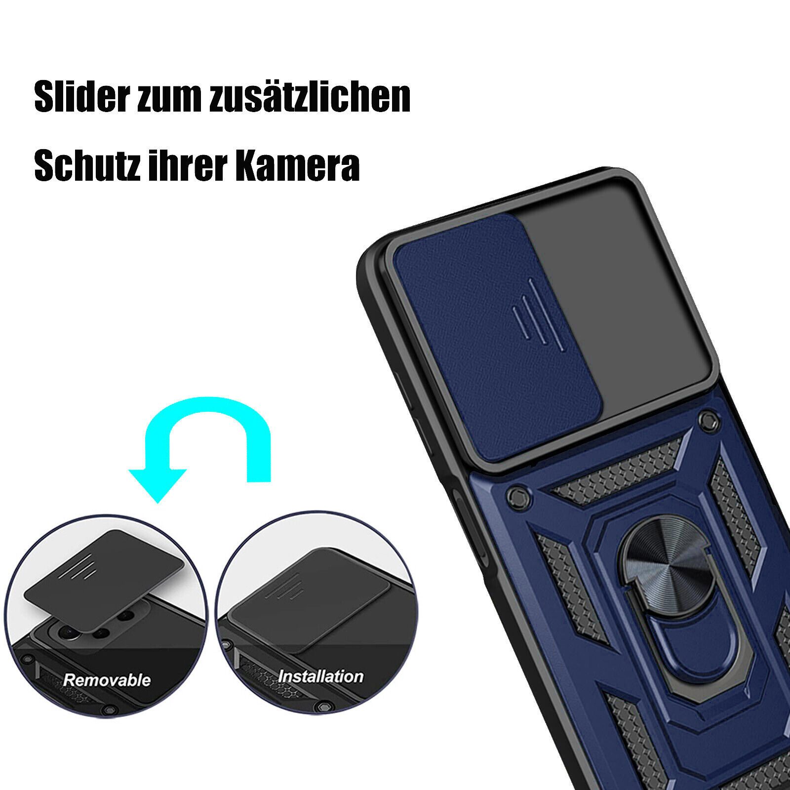 betterfon Handyhülle Panzerhülle für Xiaomi Redmi A1 mit Kameraschutz & Ringhalter, Outdoorhülle mit Smartstand und Silikonkern
