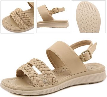 ZWY Damen Sandalen, Flach Sommerschuhe mit Weiche Fußbett Sandalette