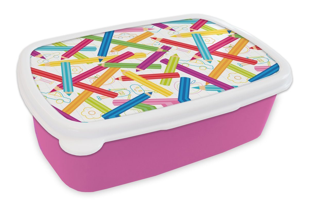 Kunststoff Snackbox, rosa MuchoWow Muster Kinder, Bleistift Brotdose Lunchbox für Brotbox - Erwachsene, - Kunststoff, (2-tlg), Regenbogen, Mädchen,