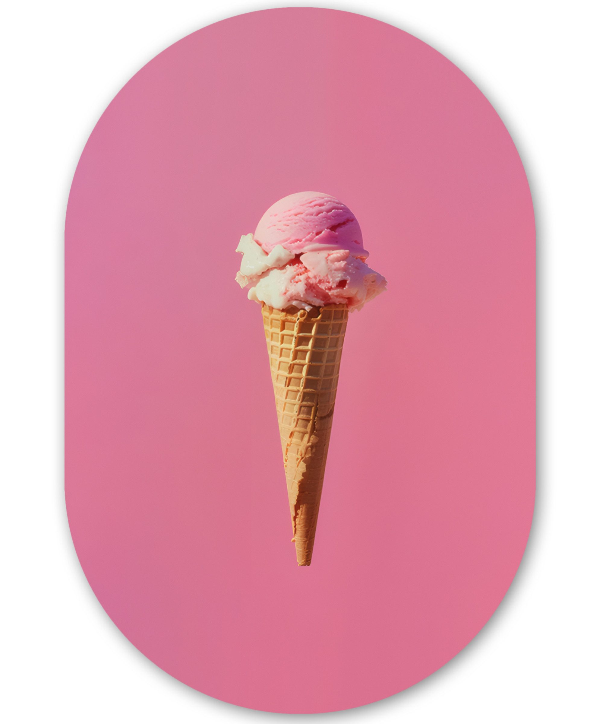 MuchoWow Gemälde Horn - Schaufel Eiscreme - Rosa, Fotodruck (1 St), Wandbild Oval, Wohnzimmer oder Schlafzimmer Wanddekoration, 40x60 cm