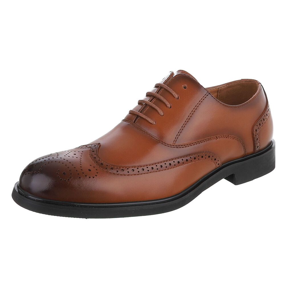 Coolwalk Herrenschnürschuh Derby mit Lochverzierung, elegant Schnürschuh (91977260) Blockabsatz Business-Schuhe in Camel
