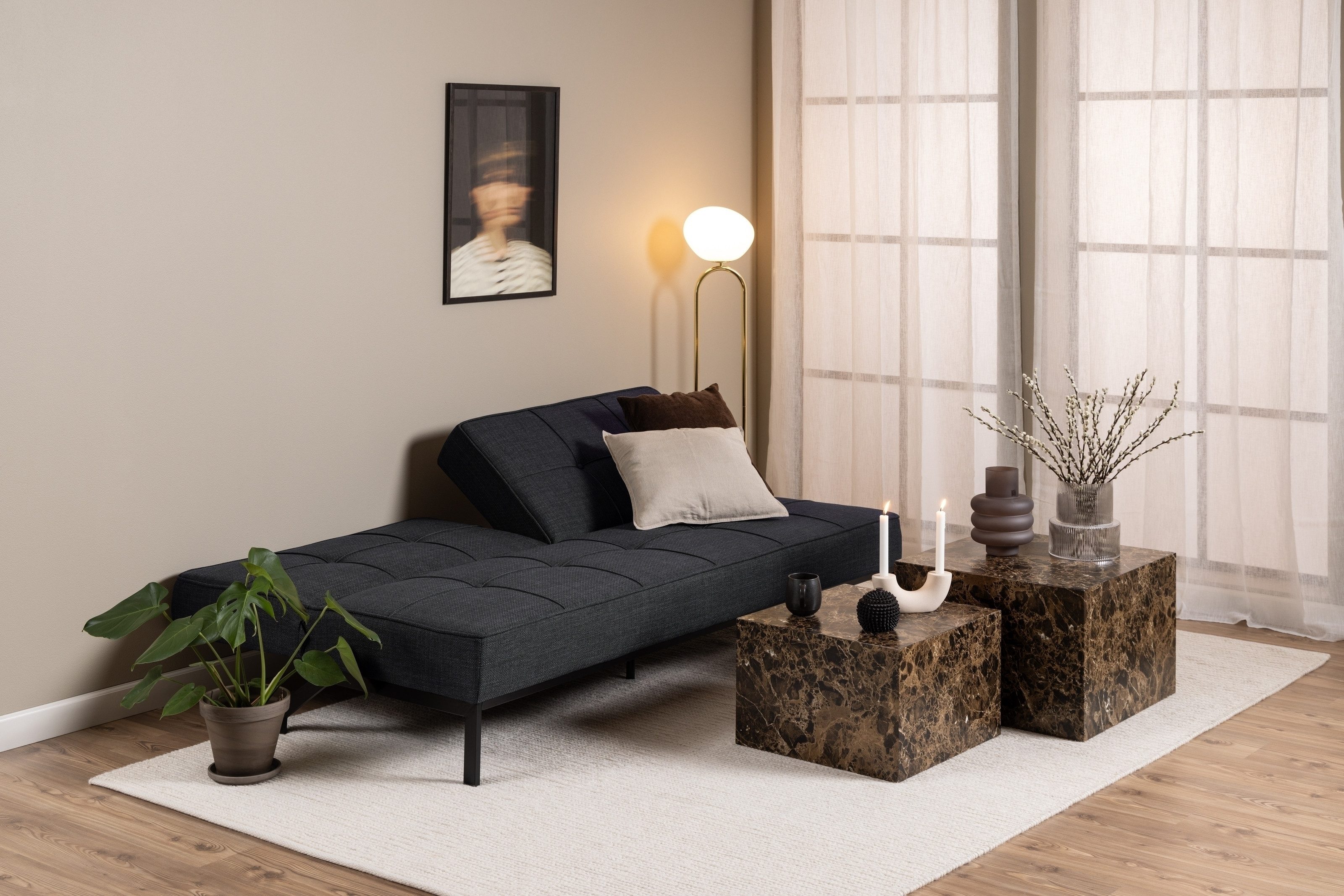 ACTONA GROUP Schlafsofa Klappfunktion in Bezugsstoff Grau, Stahlgestell - 198x87x95cm (BxHxT)