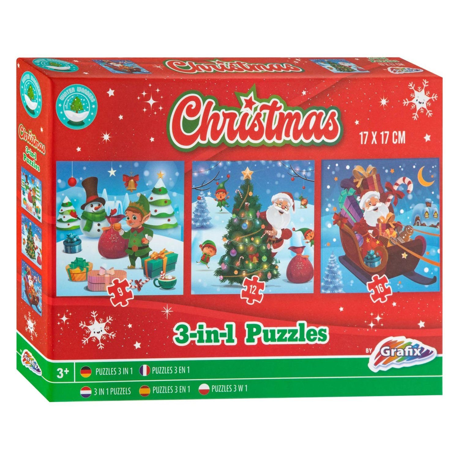 3in1 17x17cm, Weihnachtspuzzle BURI 3x Puzzleteile Kinderpuzzle Weihnachtsgeschenk Steckpuzzle