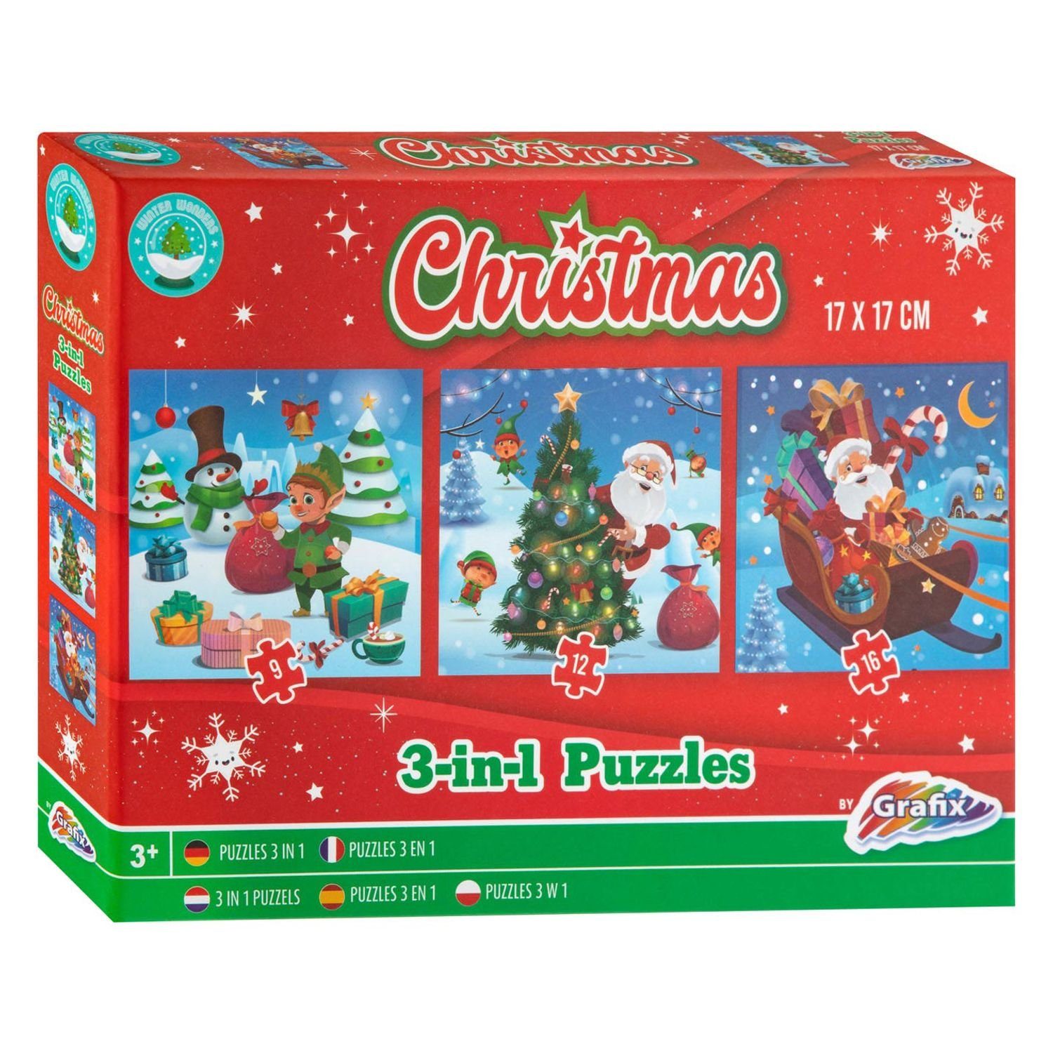 BURI Steckpuzzle 12x Weihnachtspuzzle 3in1 Weihnachten Puzzle 17x17cm,  Puzzleteile