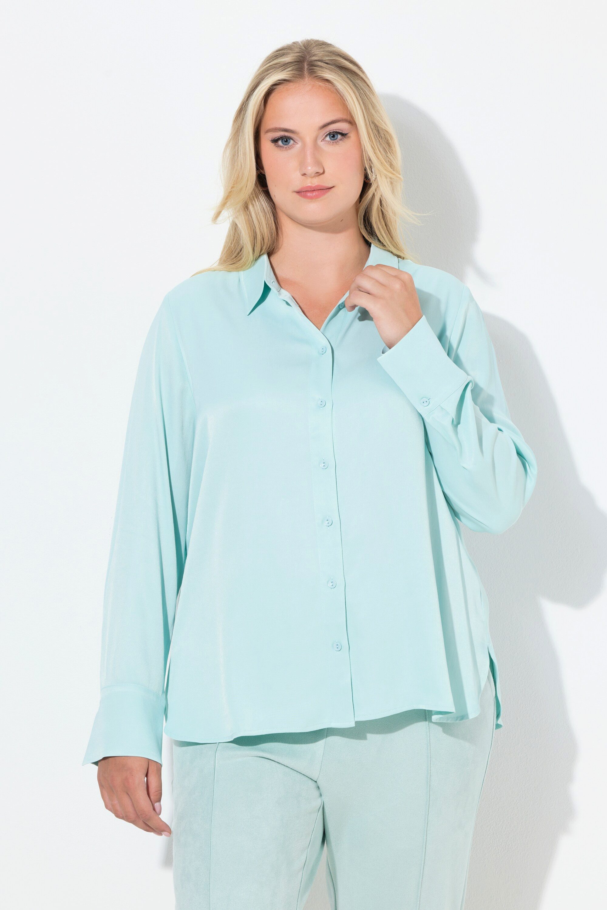 Ulla Popken Hemdbluse Hemdbluse Hemdkragen Langarm Satin