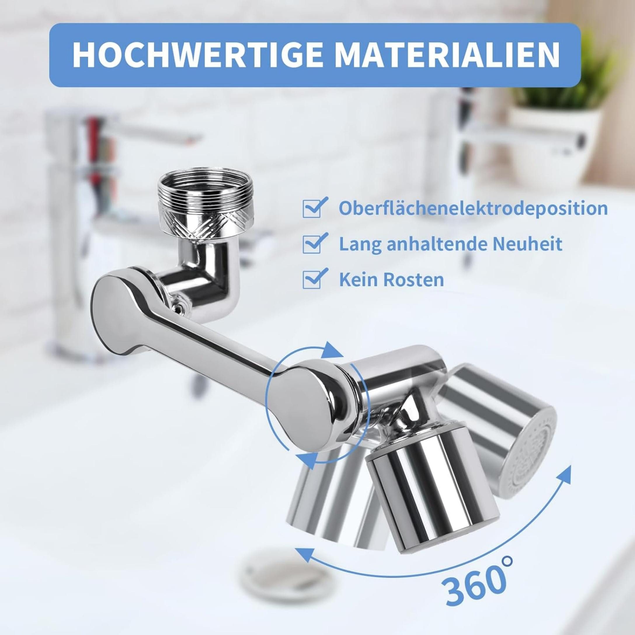 Agger Waschtischarmatur 1440 Grad Drehbarer Multifunktionaler Verlängerungshahn – Bild 2 von 5